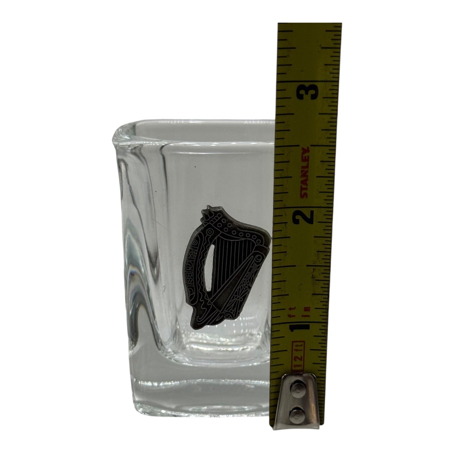 Irish Shot Glass Souvenir Shamrock Harp Pewter Emblem Barware Collectible