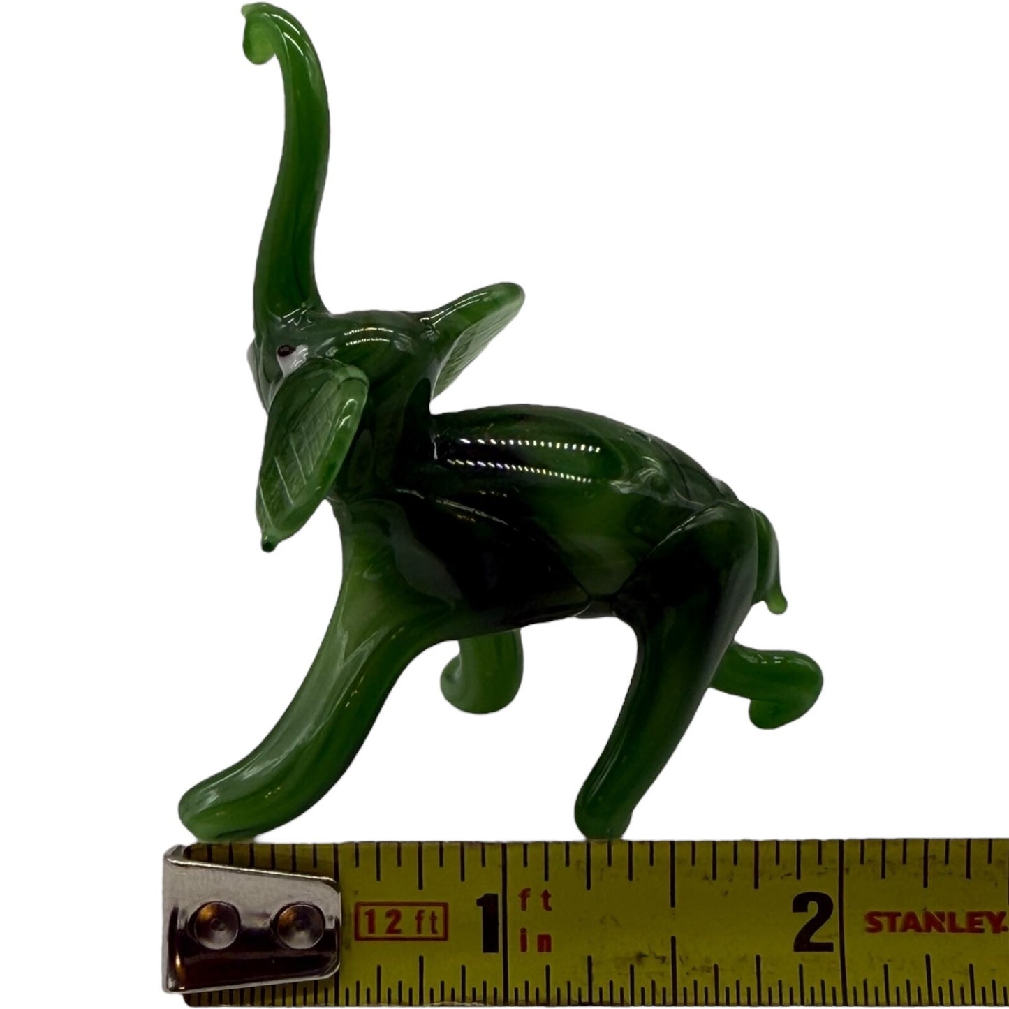 Hand Blown Glass Elephant Set - Swirled Green Family of 10 Vintage Collectibles