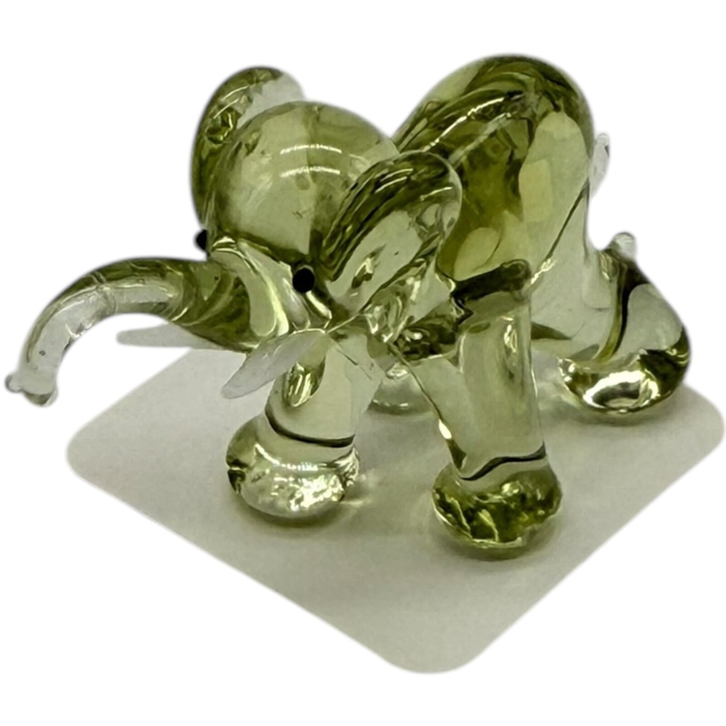 Hand Blown Glass Miniature Elephant Figurine - Lemon Yellow Trunk Up Collectible