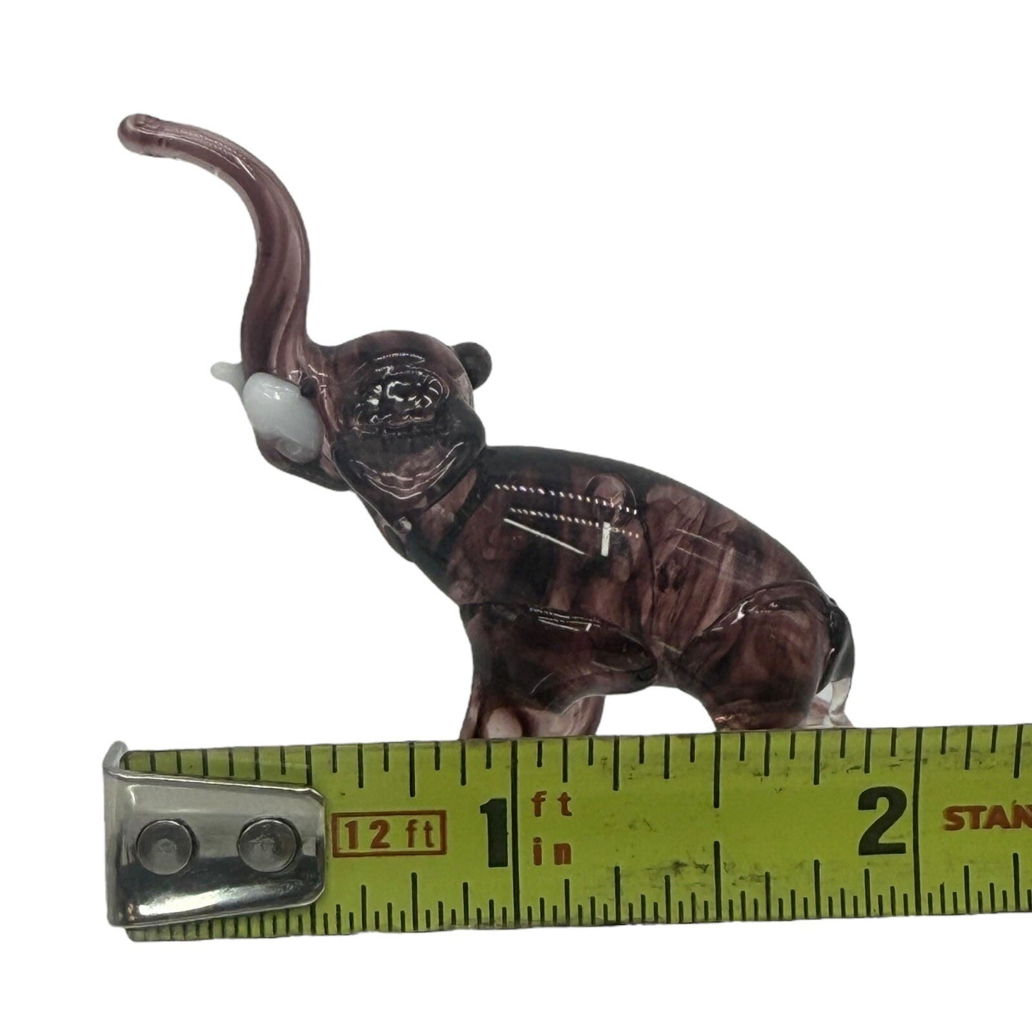 Glass Elephant Figurine Hand Blown Art Glass Trunk Up Decor Statue
