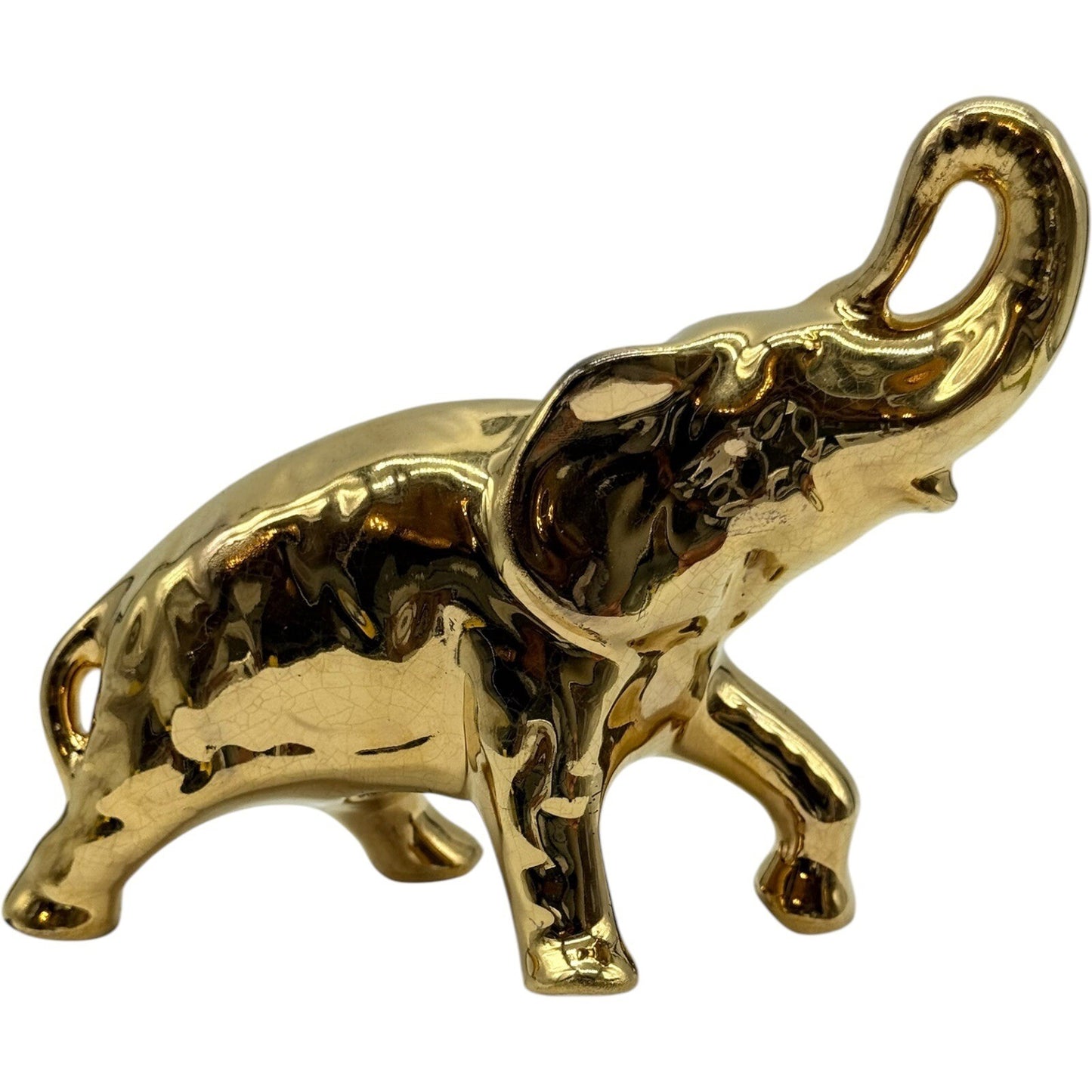 Gold Elephant Figurine Trunk Up Good Luck Decor Animal Statue