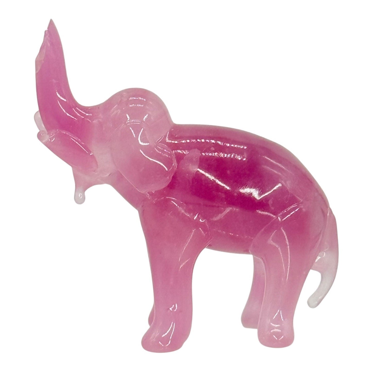 Elephant Figurine Pink Stone Carving Trunk Up Good Luck Charm Decor Small