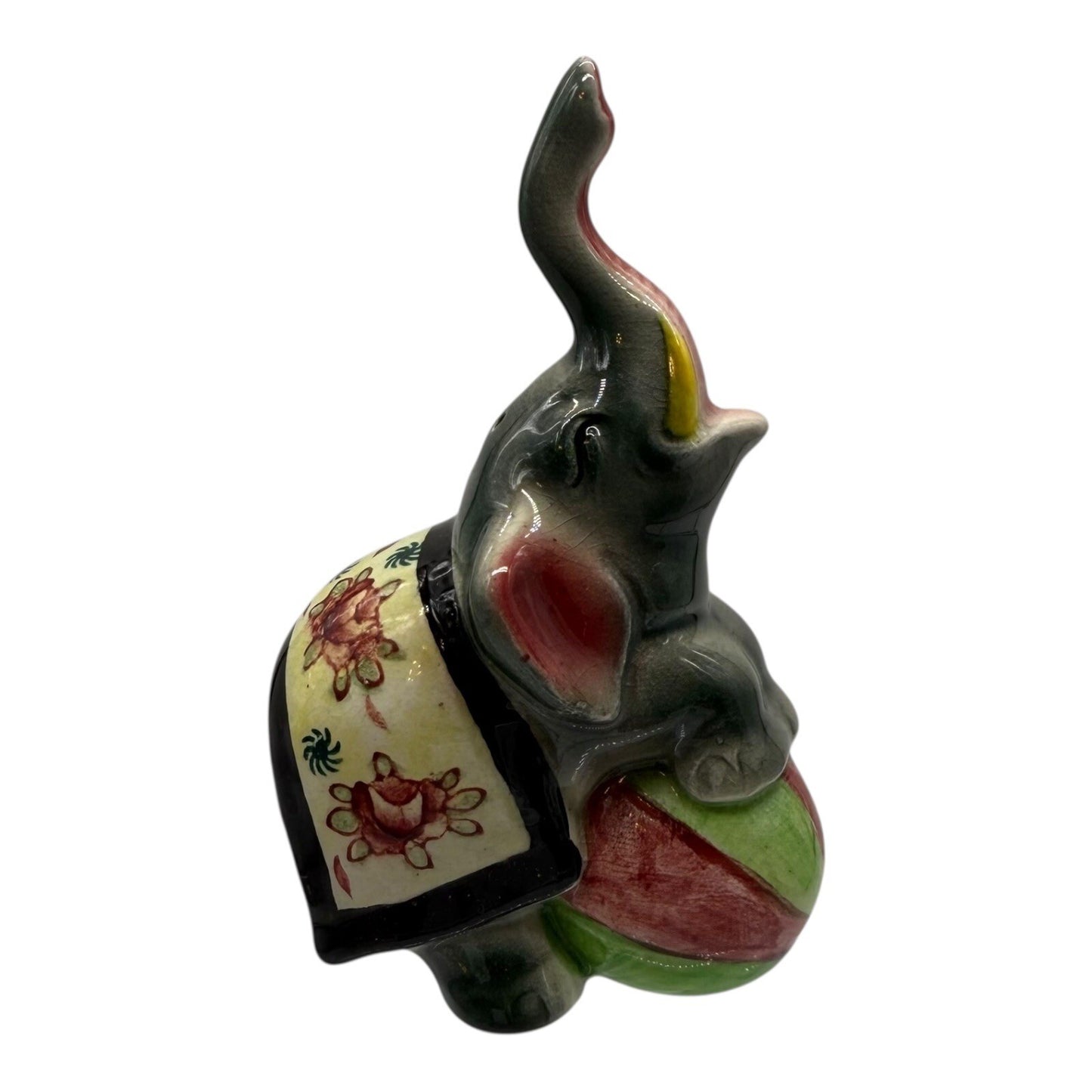 Vintage Elephant Salt Shaker Figurine Japan Circus Animal Floral Saddle