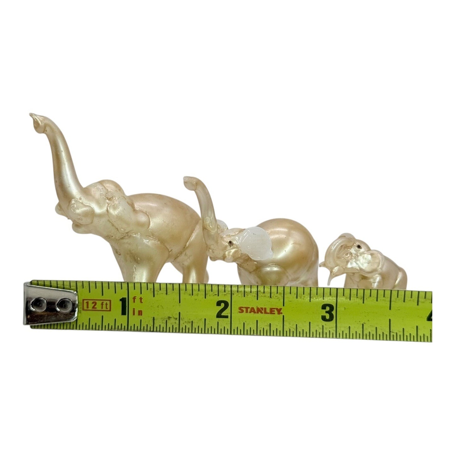 Glass Elephant Figurines Family Set of 3 Gold Home Decor Shelf Display