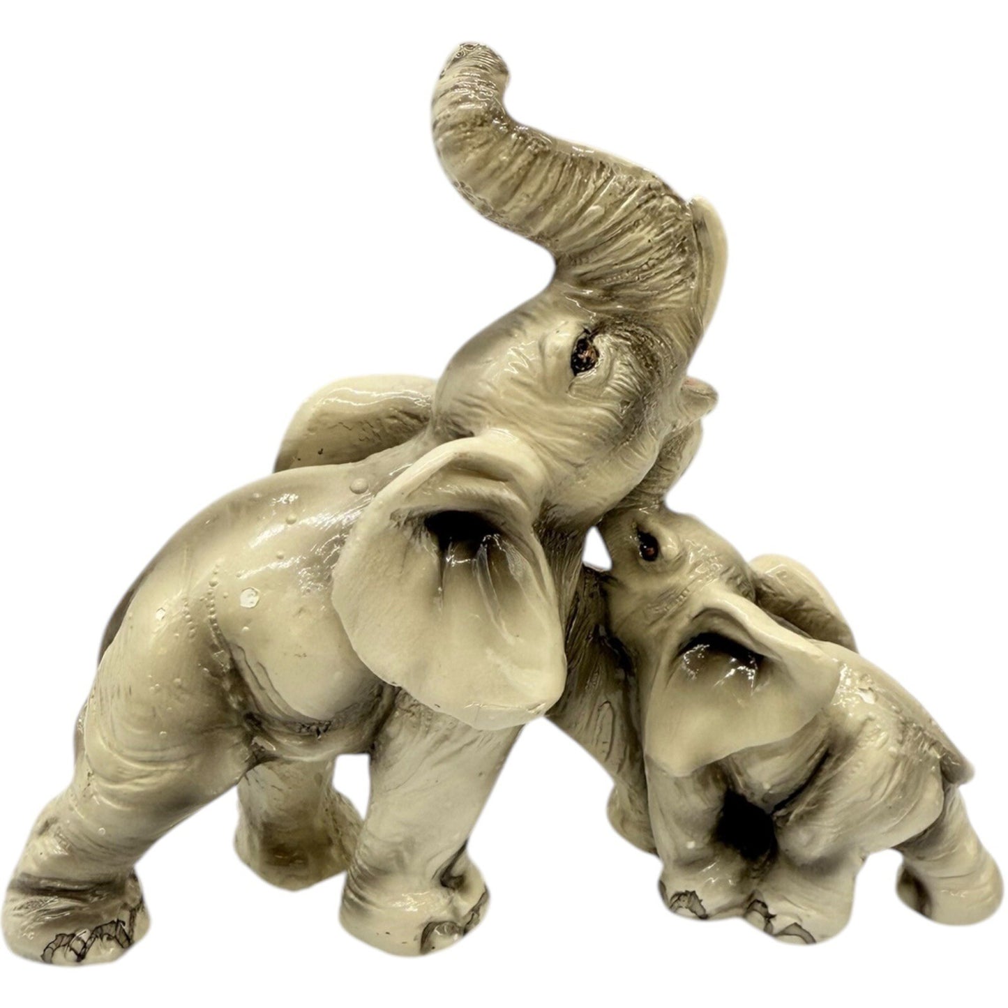 Elephant Figurine Statue Mother and Baby Trunk Up Good Luck Decor