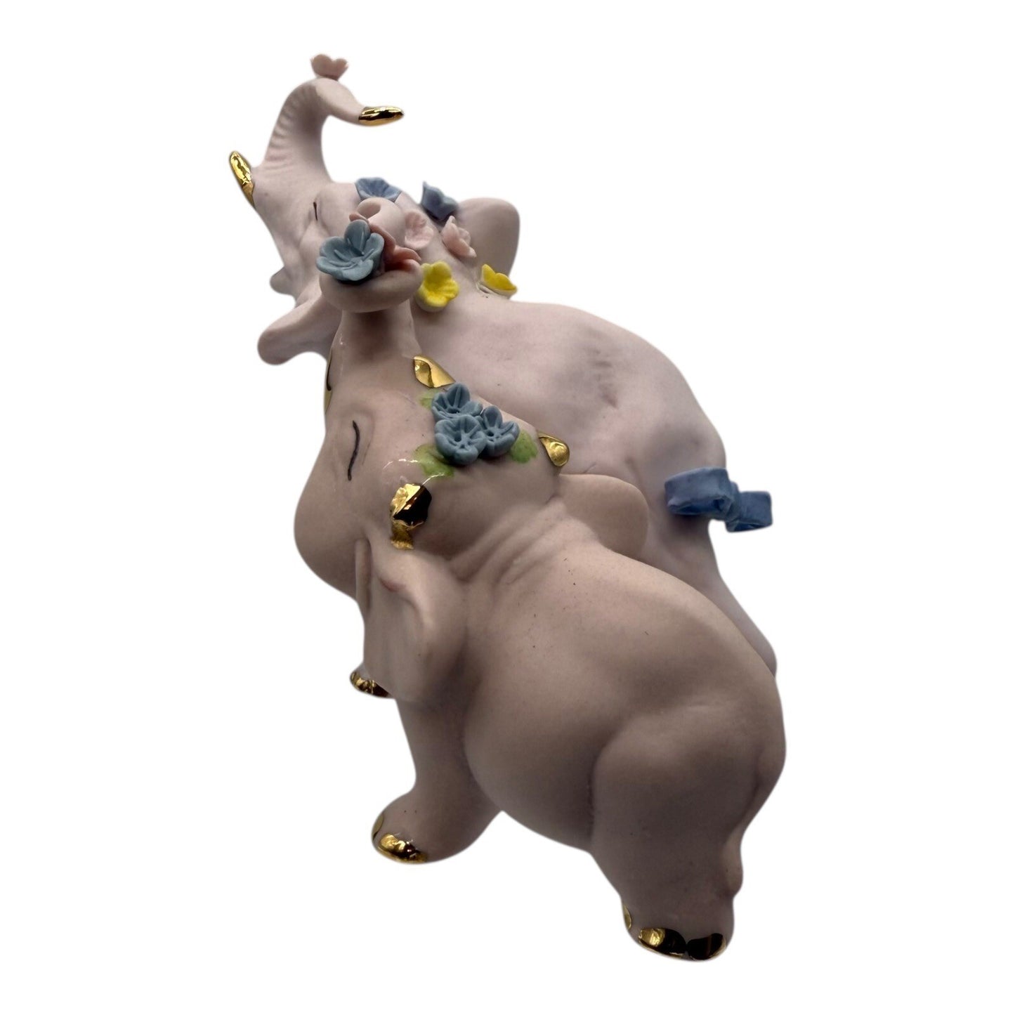 Elephant Family Walker Hagen Renaker Figurine Pink Porcelain Gold Accents