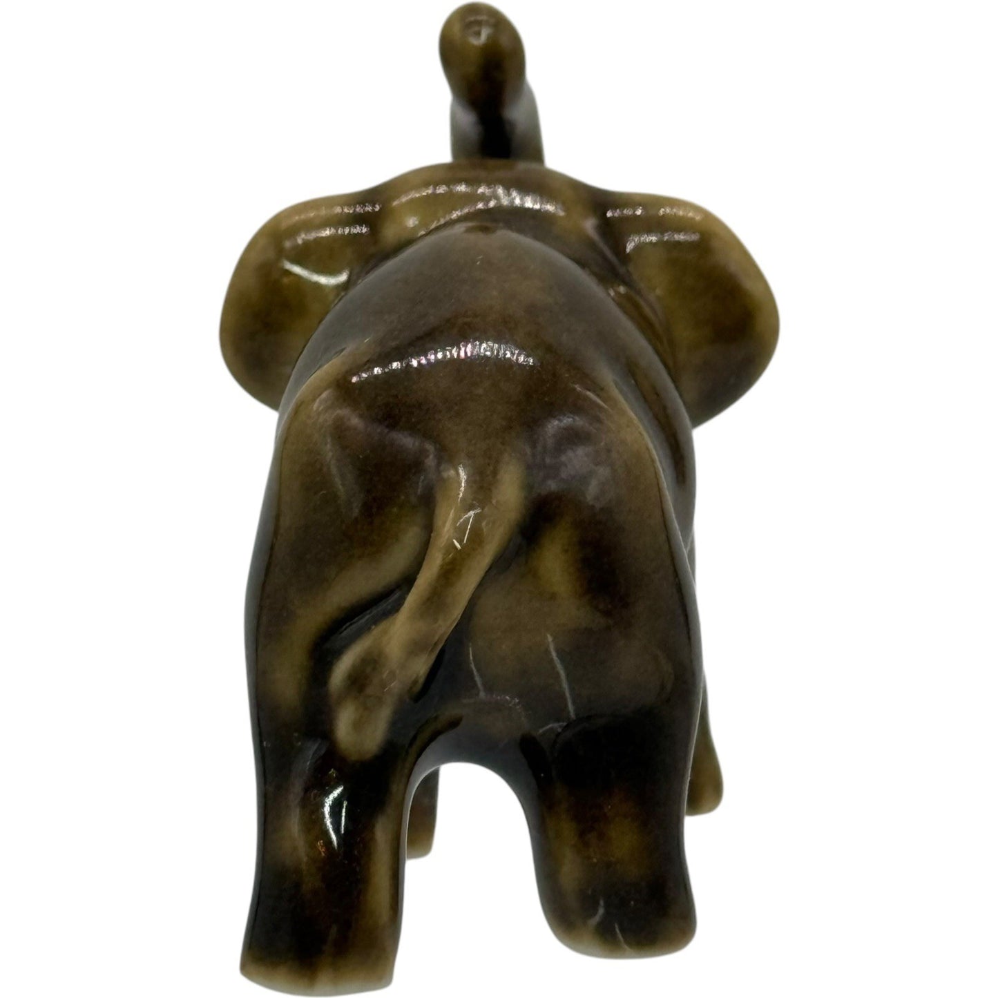 Elephant Figurine Ceramic Animal Statue Decor Shelf Sitter Brown Glazed Small
