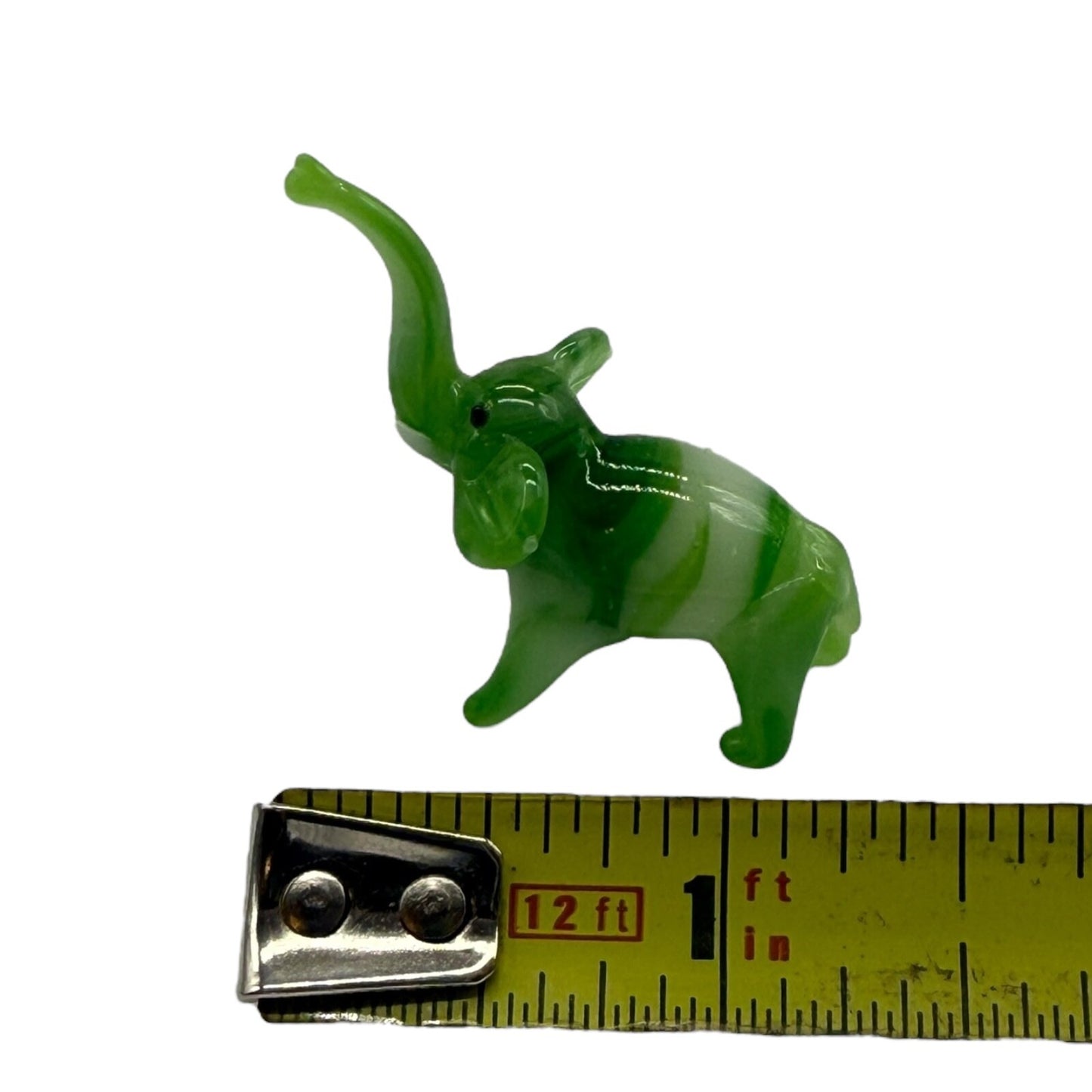 Hand Blown Glass Elephant Set - Swirled Green Family of 10 Vintage Collectibles