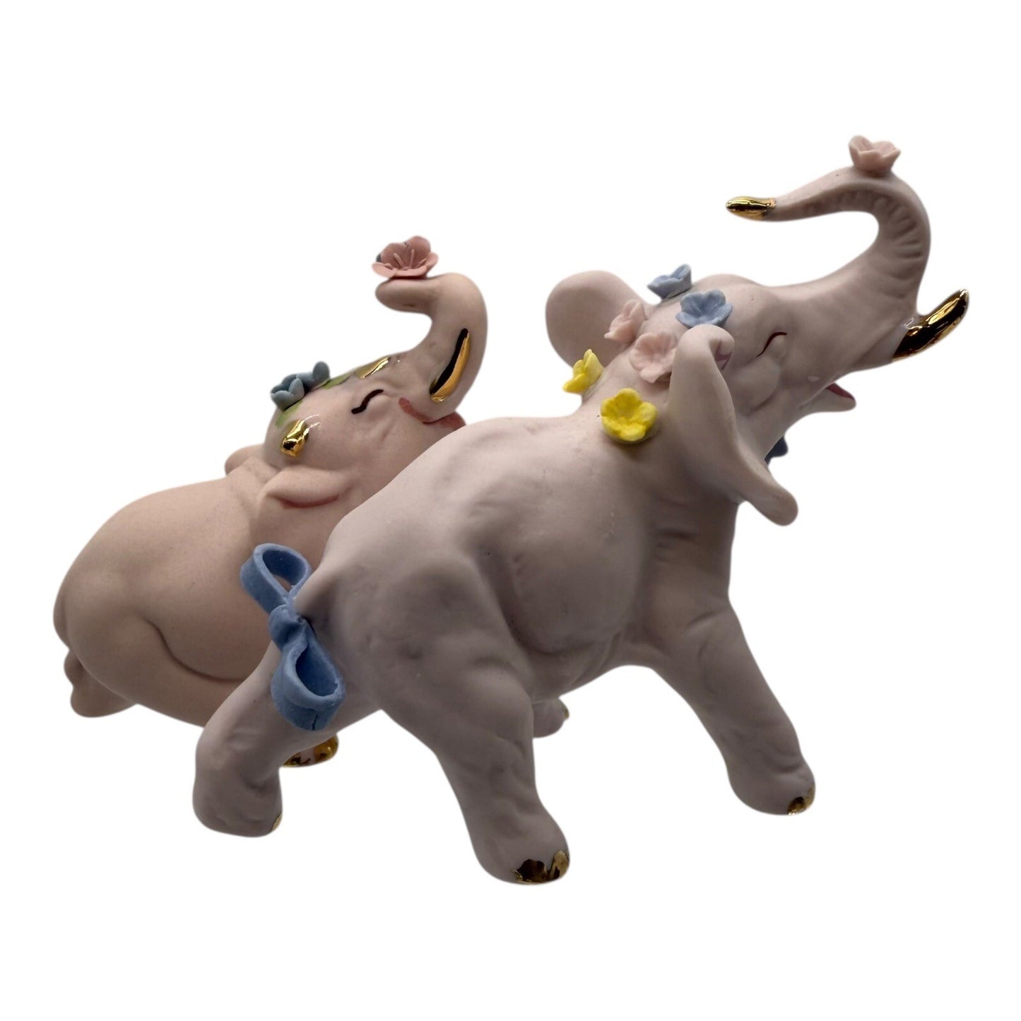 Elephant Family Walker Hagen Renaker Figurine Pink Porcelain Gold Accents