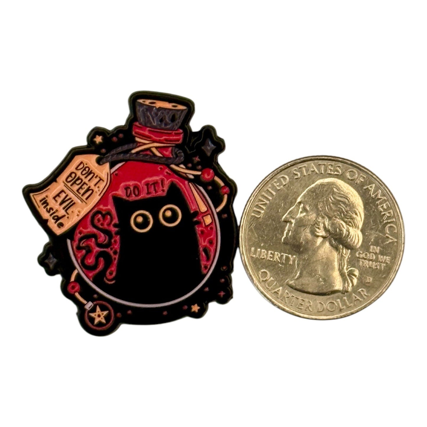 ‘Don’t Open Evil Inside’ Enamel Cat Pin Brooch Artsy Cat Lovers Gift