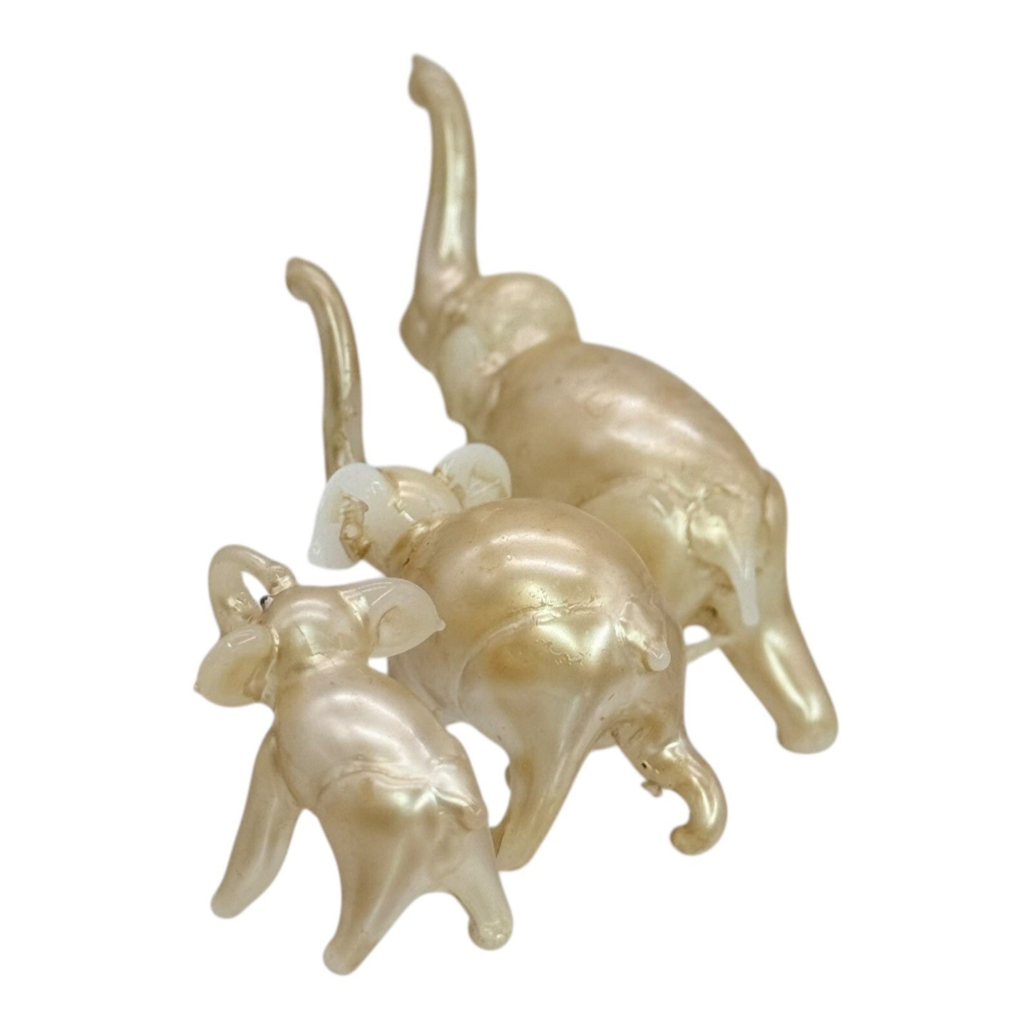 Glass Elephant Figurines Family Set of 3 Gold Home Decor Shelf Display