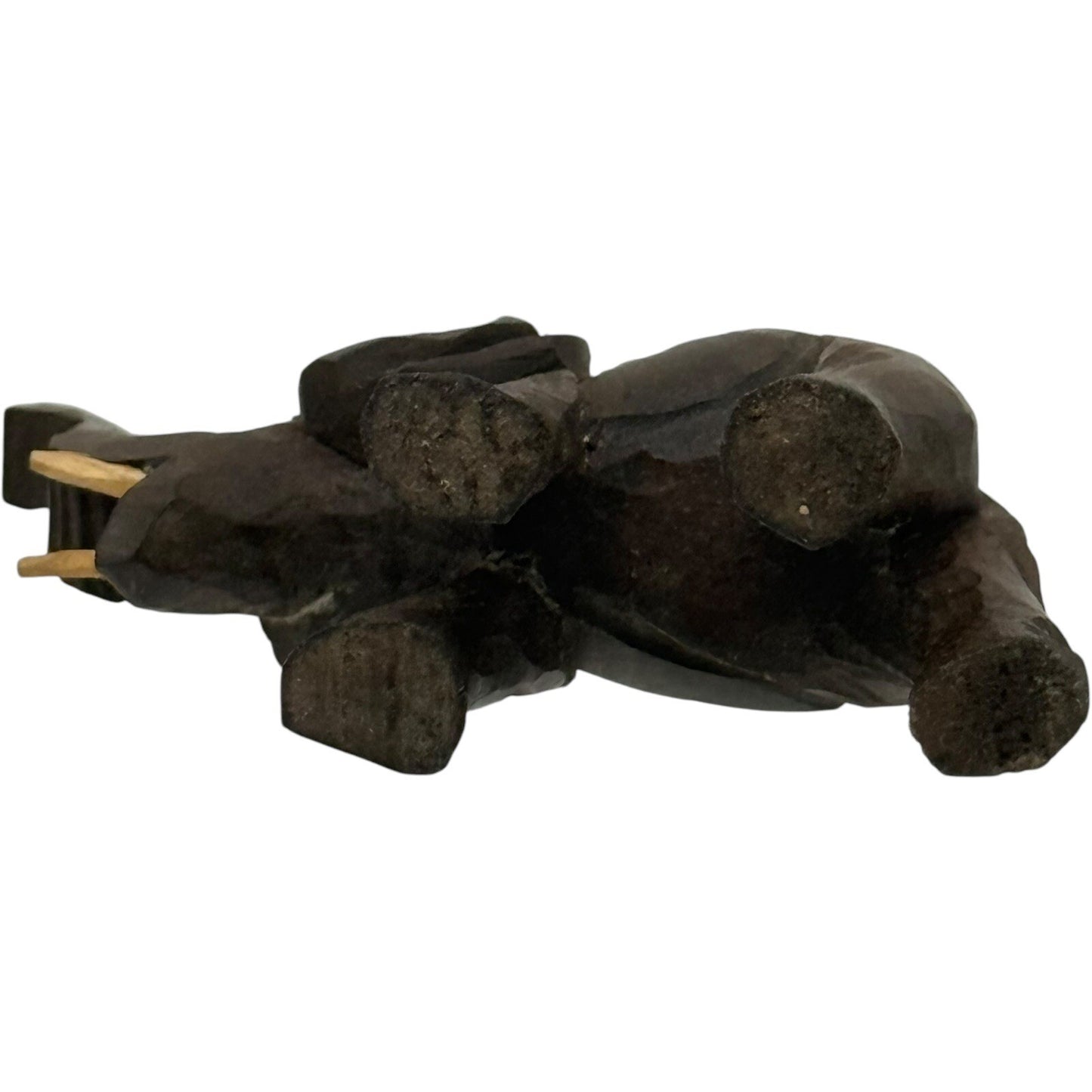 Hand Carved Wood Elephant Figurine Trunk Up Good Luck Decor Statue