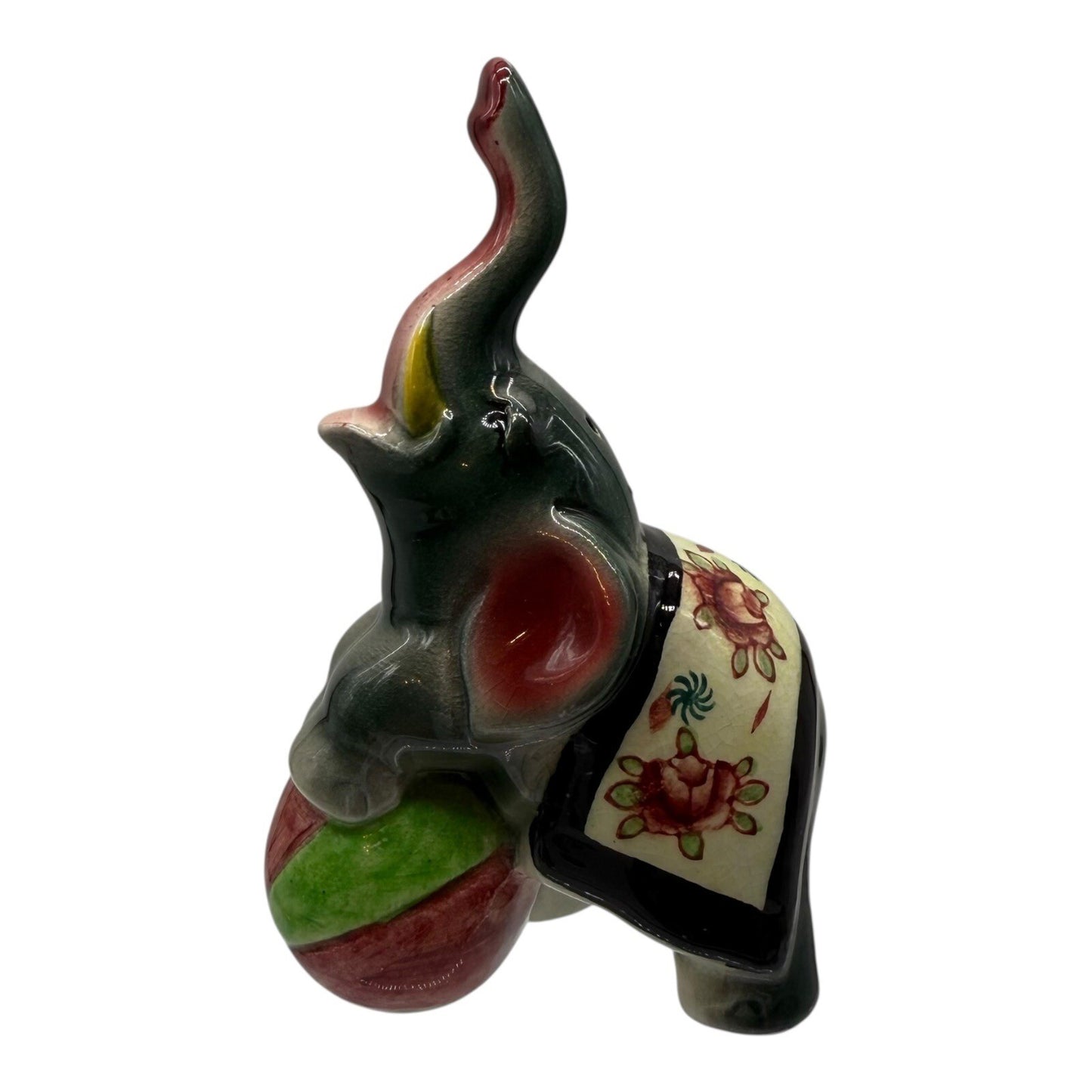Vintage Elephant Salt Shaker Figurine Japan Circus Animal Floral Saddle