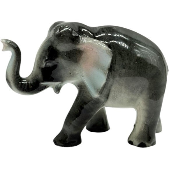 Elephant Figurine Ceramic Animal Statue Decor Gray Pink Accents 4.5"