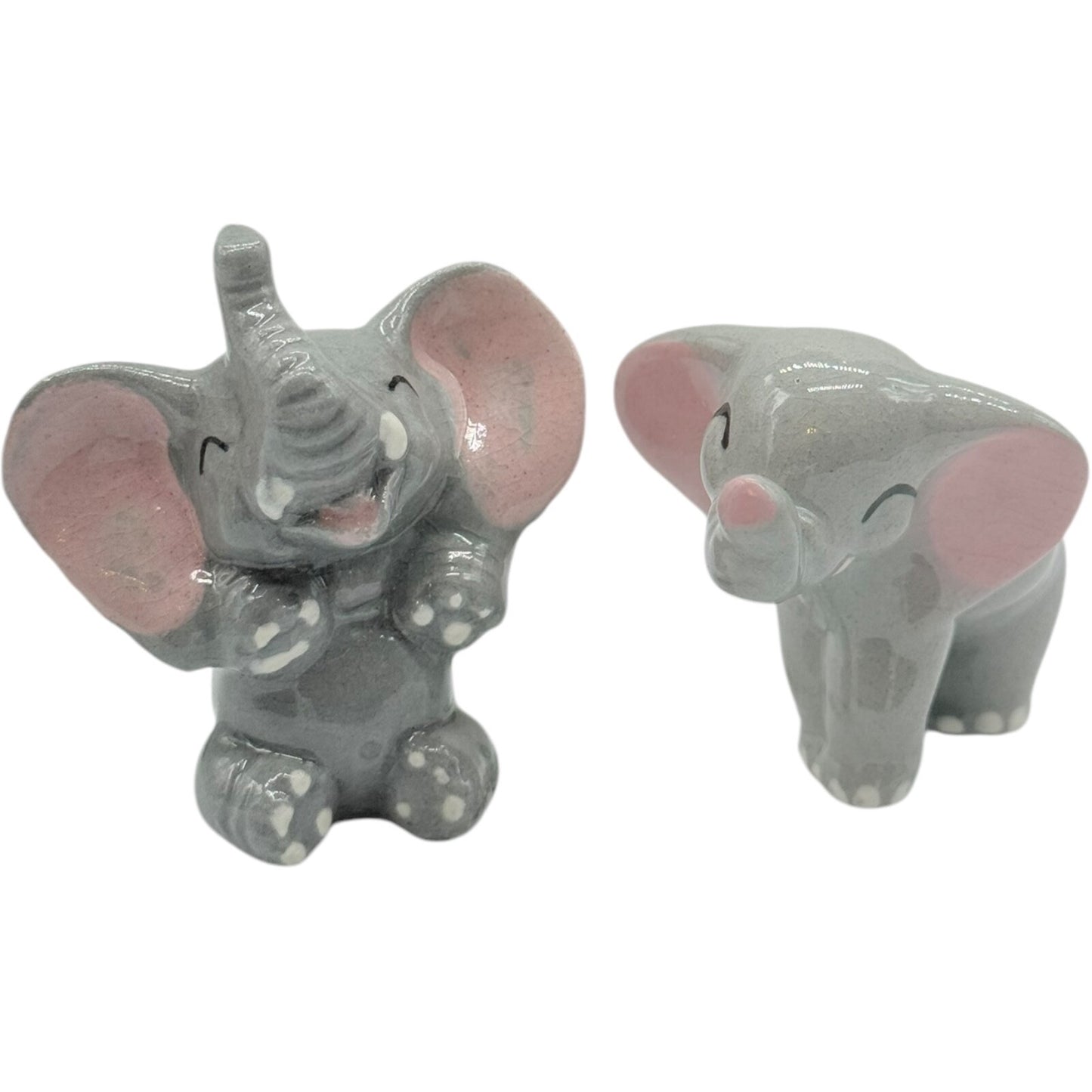Hagen Renaker Retired Laughing Elephants Miniatures Set - Grey/Pink - Vintage