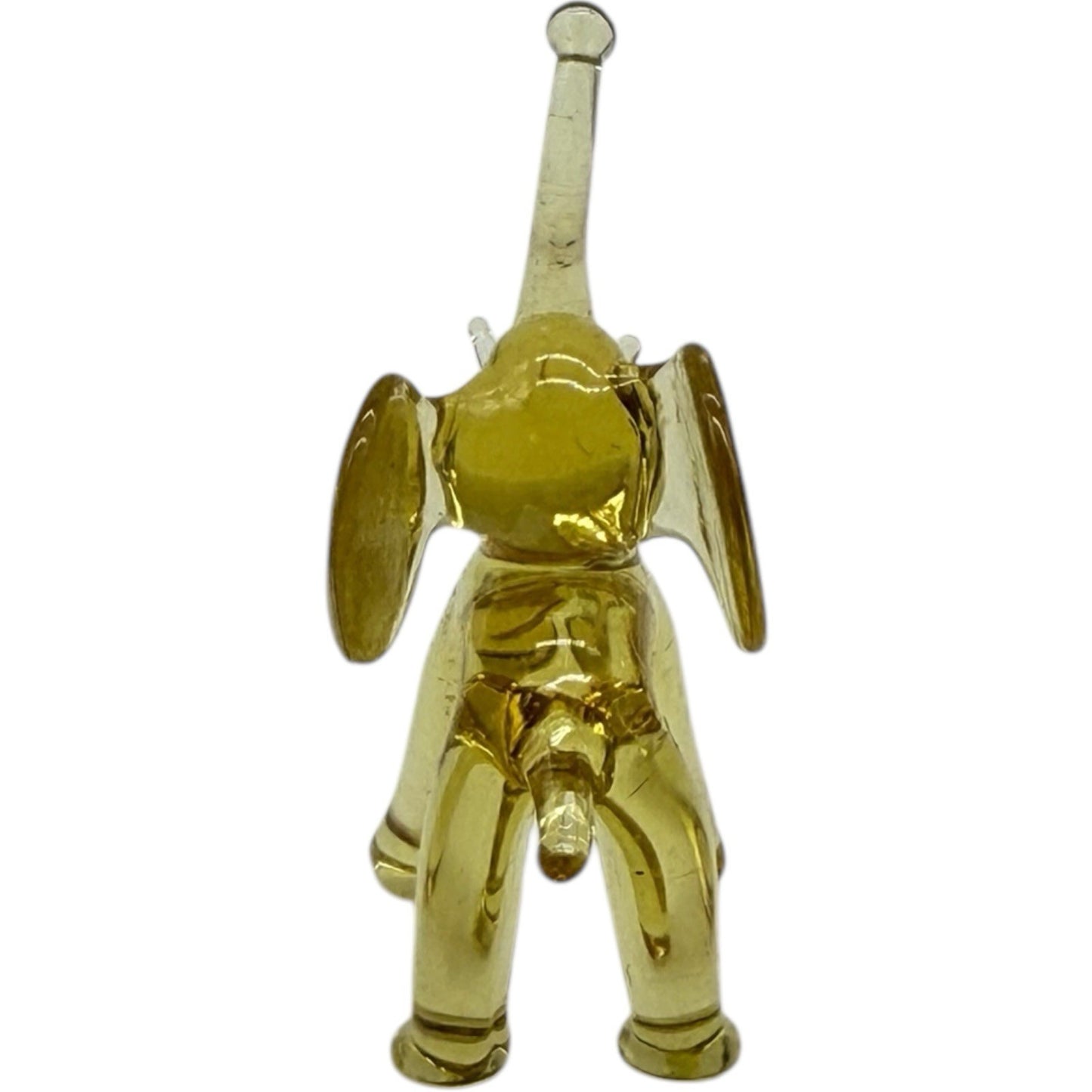 Hand Blown Glass Elephant Figurine - Yellow, Miniature, Made in Italy, Trunk Up
