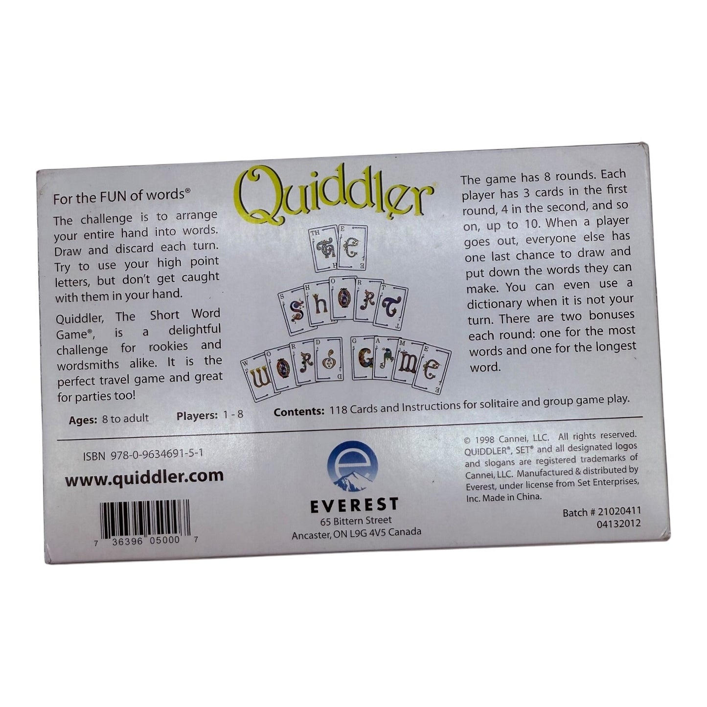 SET Enterprises QUIDDLER Card Game "The Short Word Game" 1998