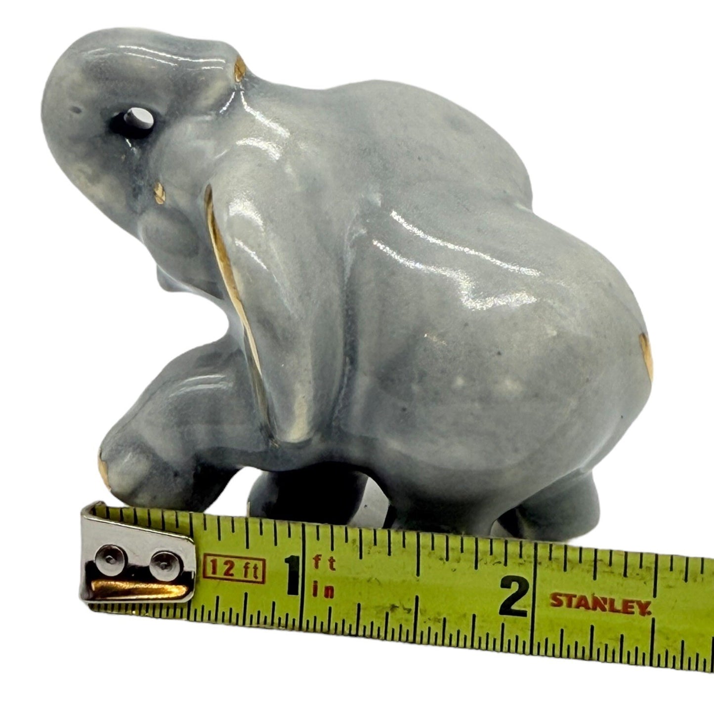 Elephant Figurine Gray Gold Accents Ceramic Animal Decor Collectible Cute
