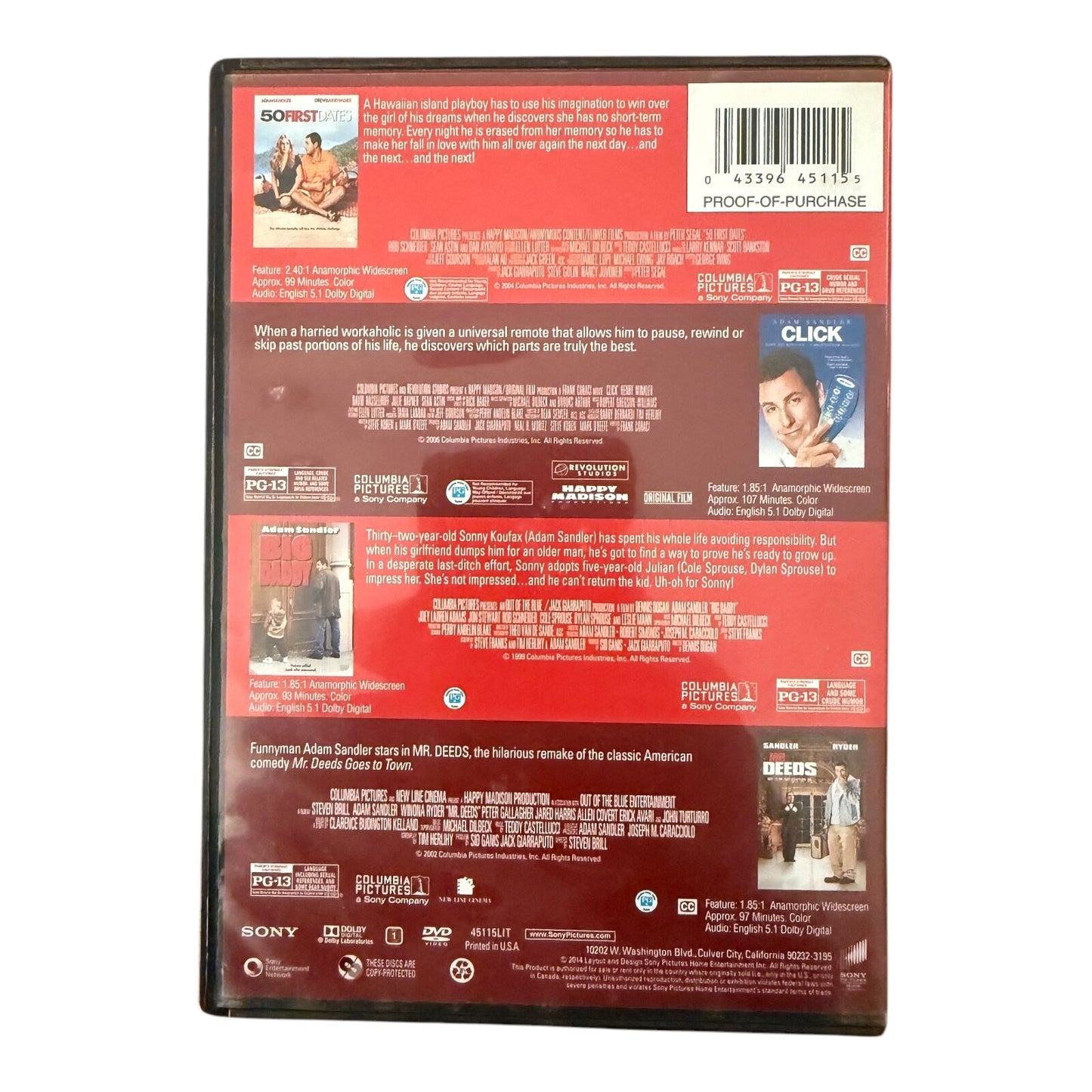Adam Sandler Six-Movie Comedy Night DVD Collection (Used)