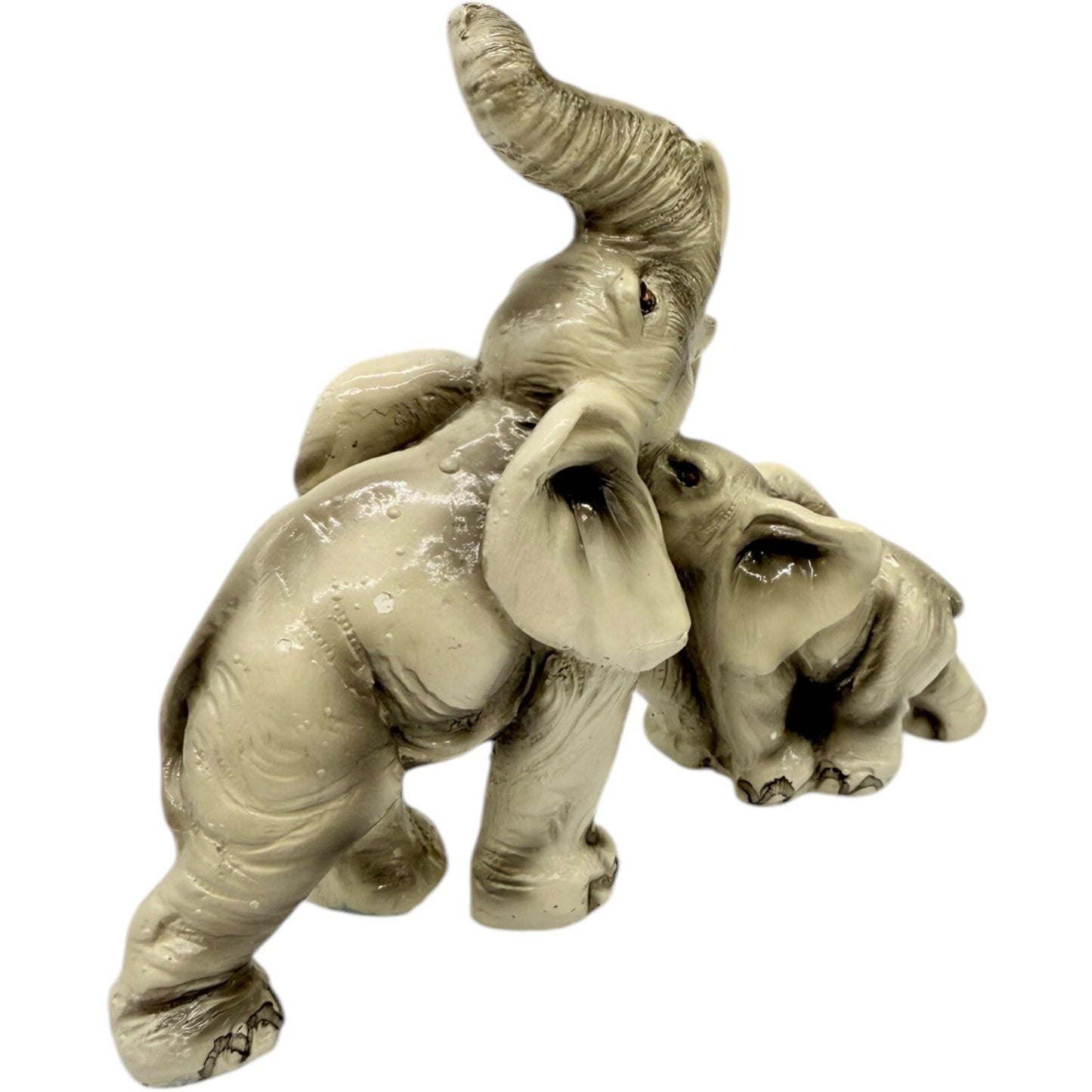 Elephant Figurine Statue Mother and Baby Trunk Up Good Luck Decor
