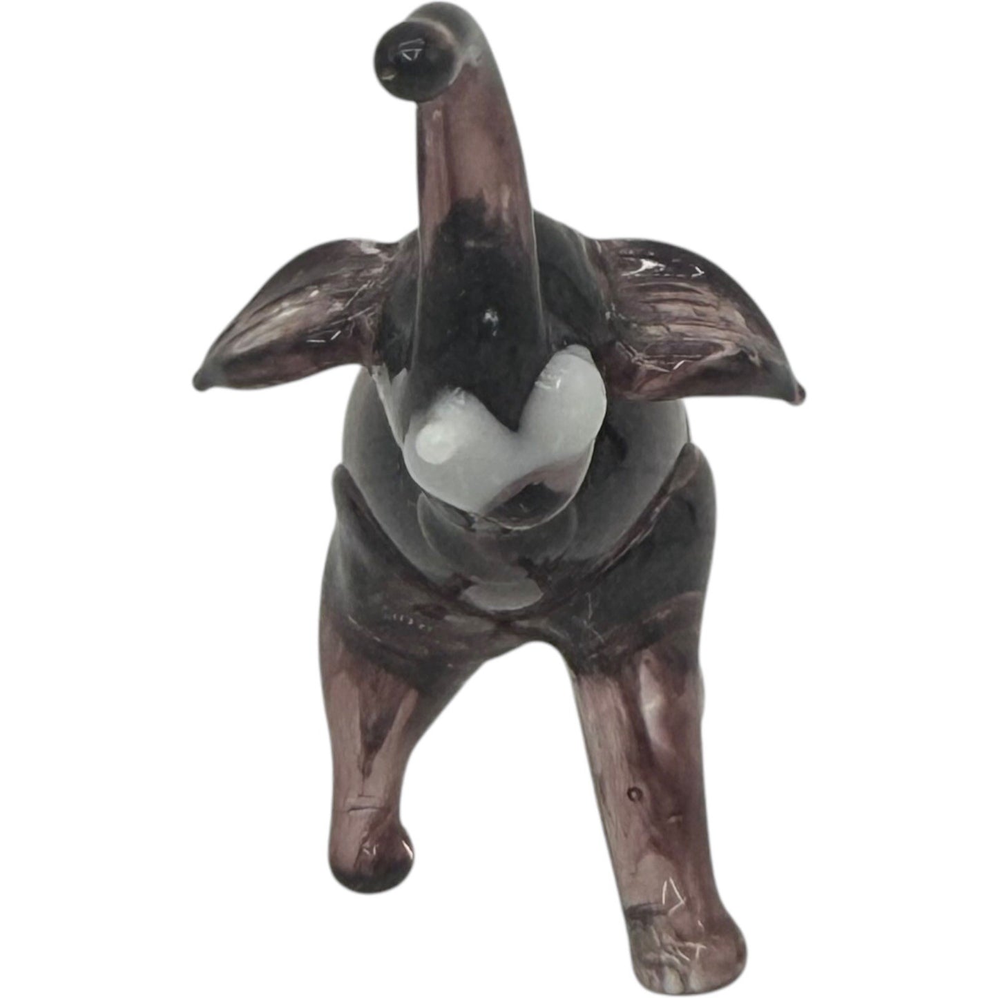 Glass Elephant Figurine Hand Blown Art Glass Trunk Up Decor Statue