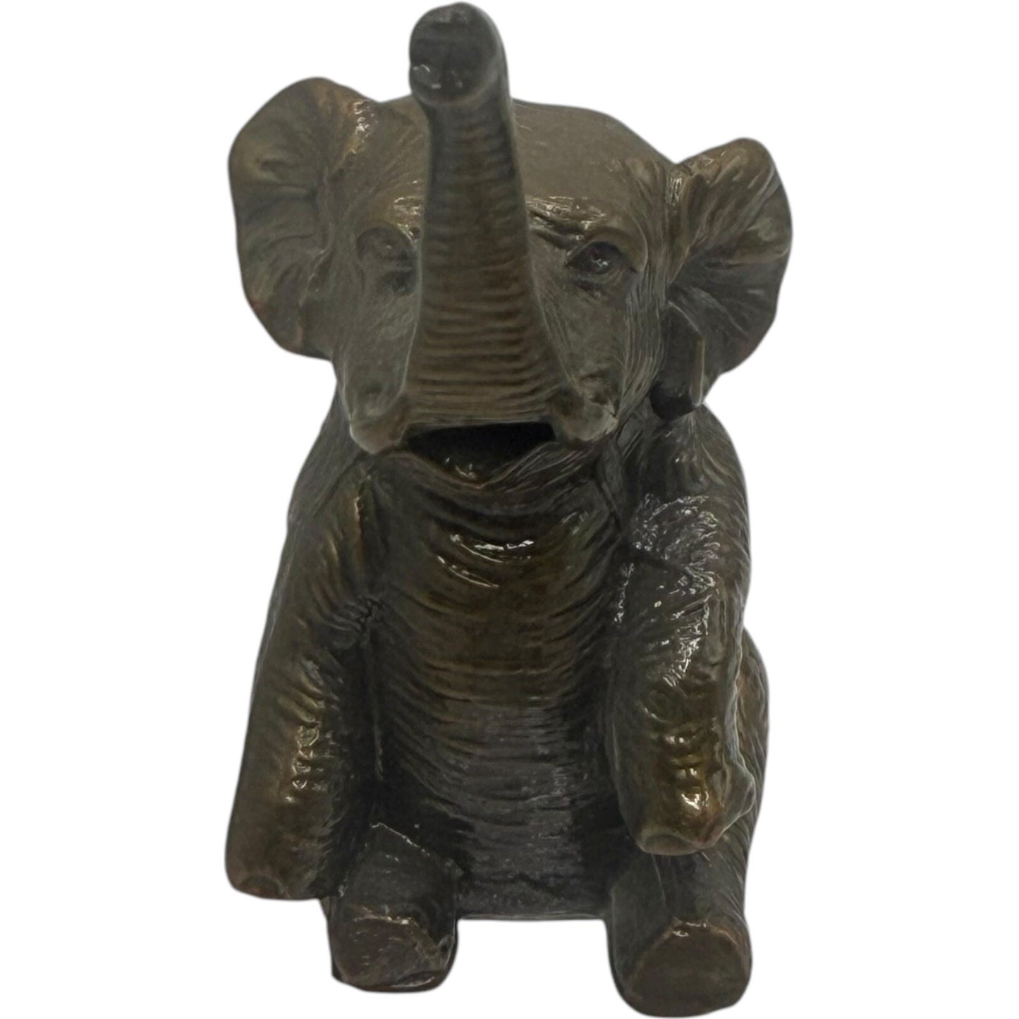 Elephant Figurine Statue Decor Trunk Up Good Luck Bronze Brass Small