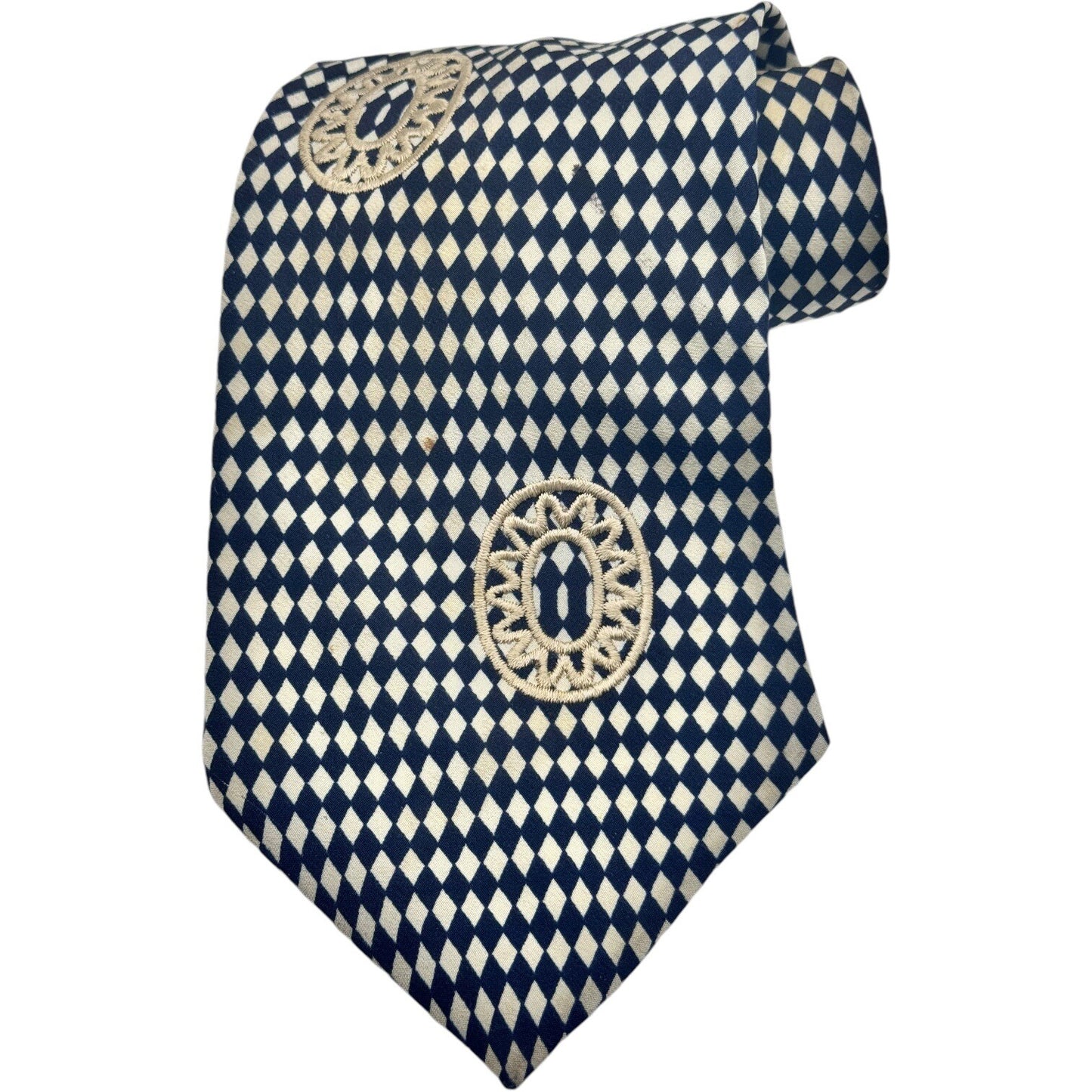 Format Mens 100% Silk Necktie Made in Japan Bold Checkered w/Embroidery 57" x 4"