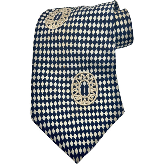 Format Mens 100% Silk Necktie Made in Japan Bold Checkered w/Embroidery 57" x 4"