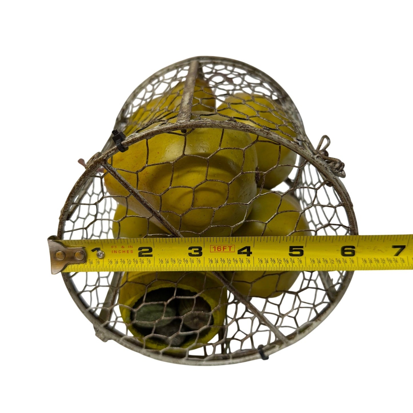 Rustic Wire Birdcage Basket with Faux Yellow Pears Farmhouse Decor Centerpiece