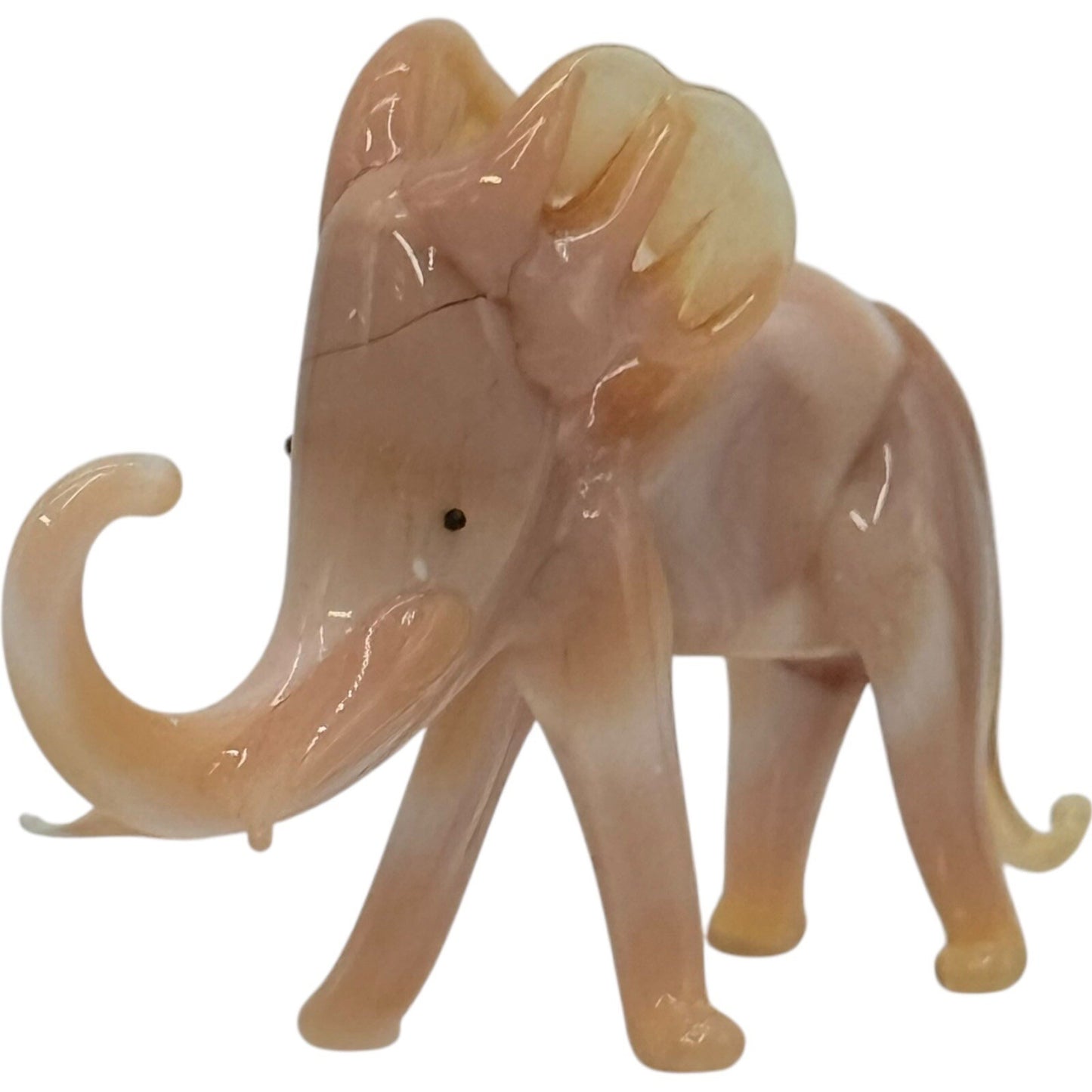 Elephant Figurine Blown Glass Art Glass Peach Swirl Collectible Decor