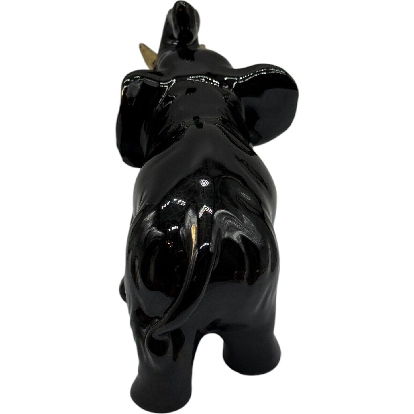 Black Elephant Figurine Gold Accents Ceramic Animal Statue Home Decor