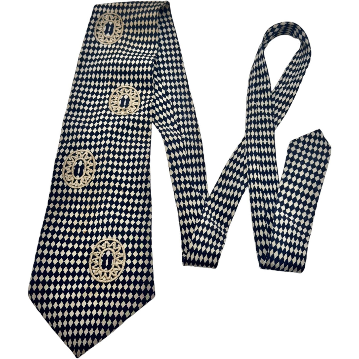 Format Mens 100% Silk Necktie Made in Japan Bold Checkered w/Embroidery 57" x 4"