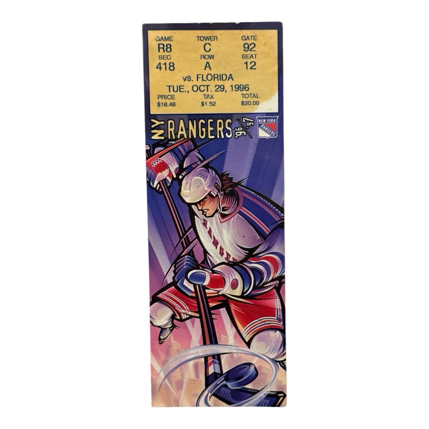 Florida Panthers vs. New York Rangers Ticket Stub October 29, 1996 Gretzky Goal