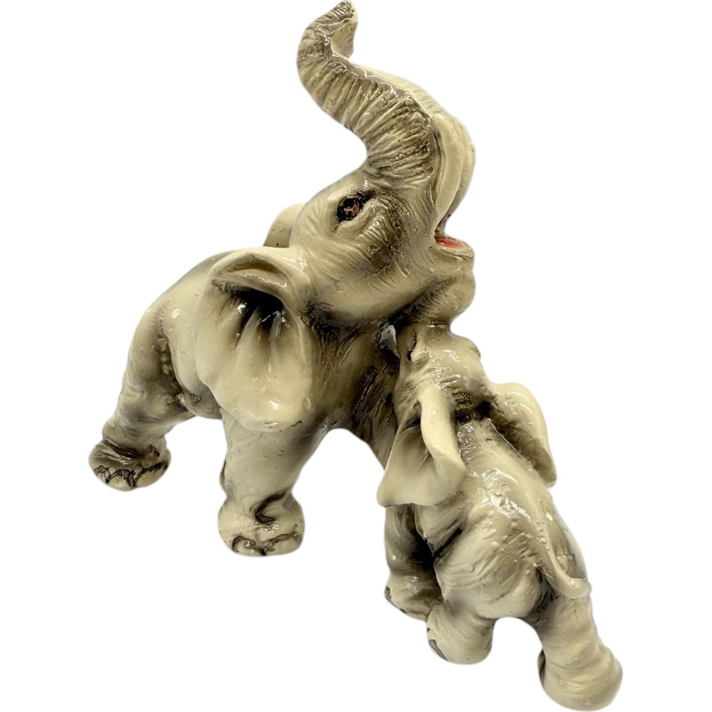 Elephant Figurine Statue Mother and Baby Trunk Up Good Luck Decor