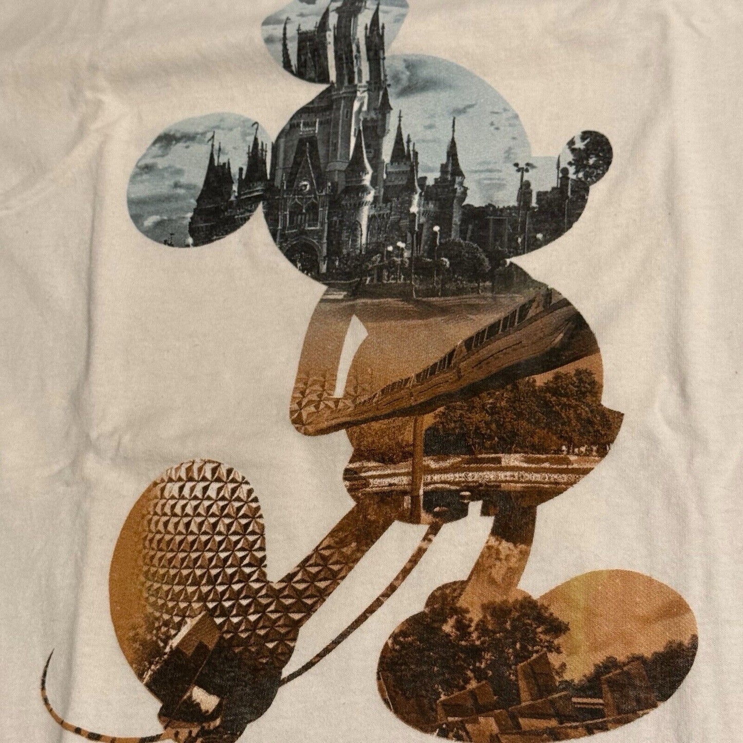 Disney Mickey Mouse Silhouette Walt Disney World Photo Collage Shirt Adult Small