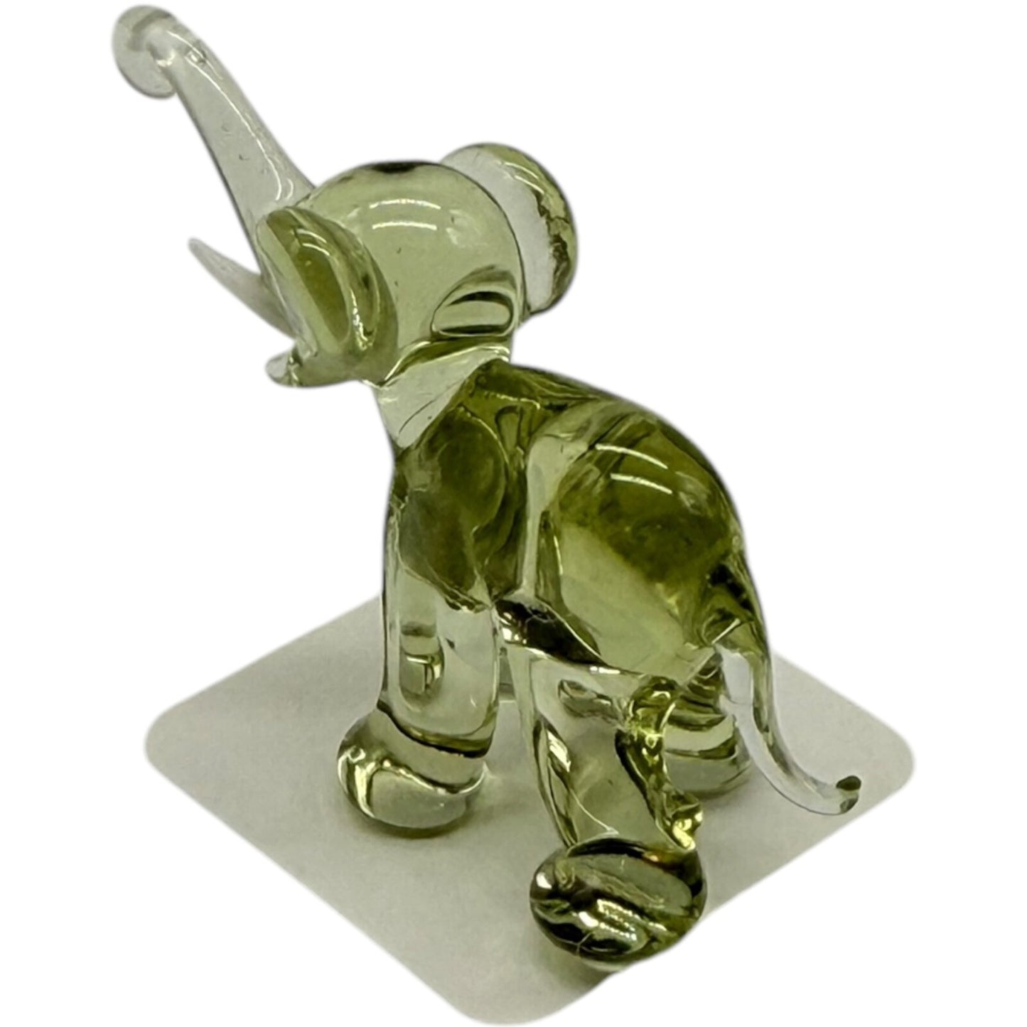 Hand Blown Glass Miniature Elephant Figurine - Lemon Yellow Trunk Up Collectible