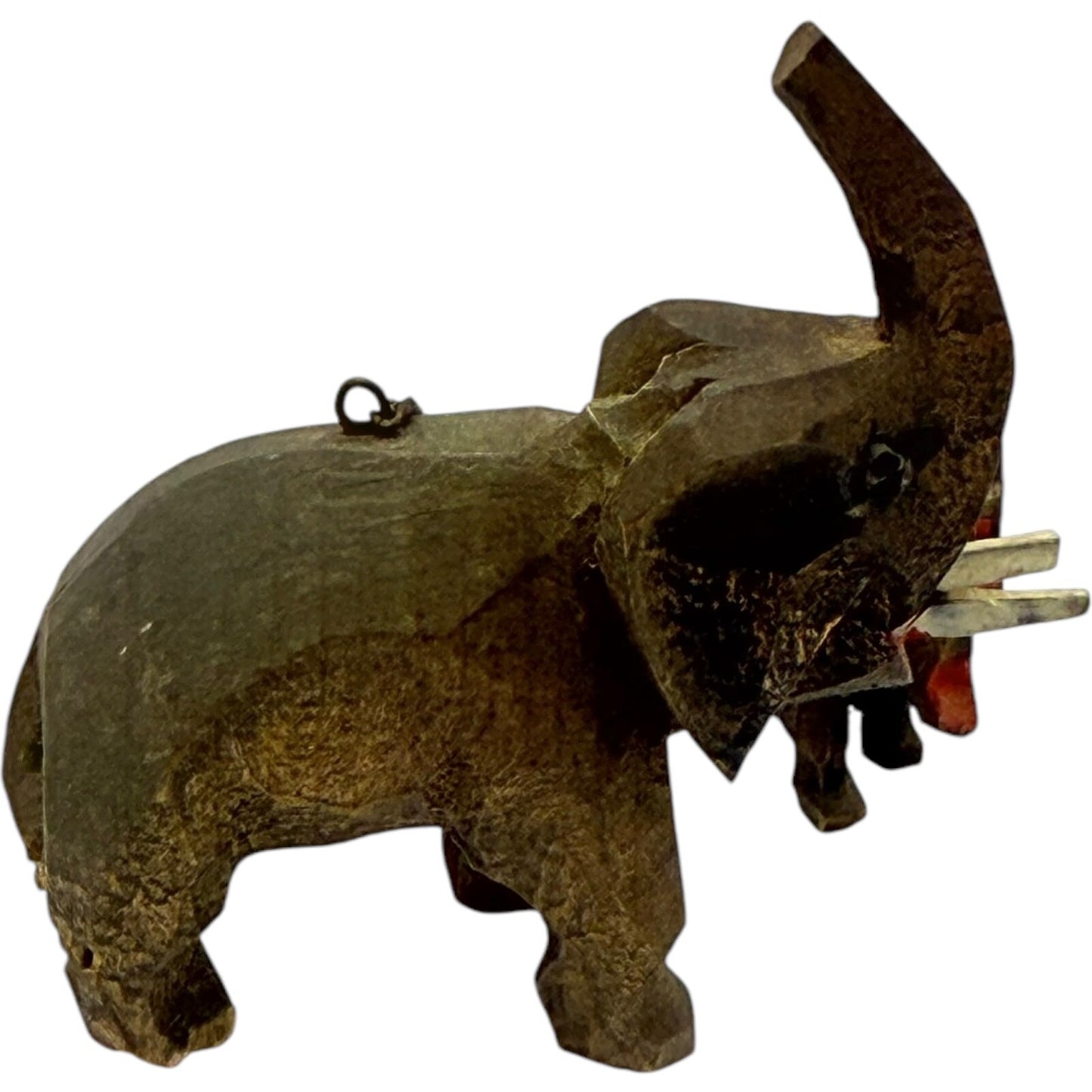 Vintage 1950s German Hand-Carved Wooden Elephant Toy Set with 2 Baby Elephants
