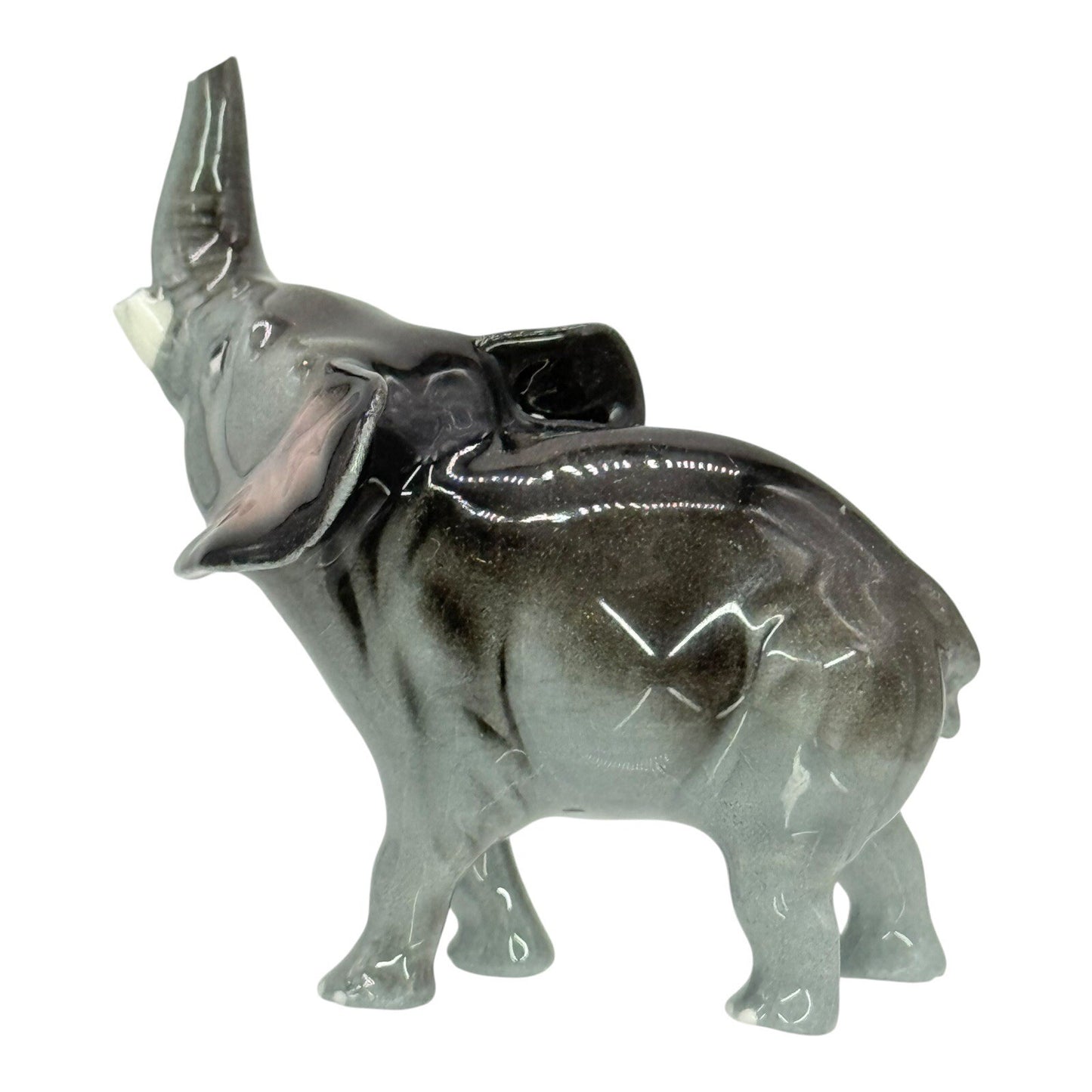 Elephant Figurine Trunk Up Ceramic Animal Statue Decor Collectible Damaged