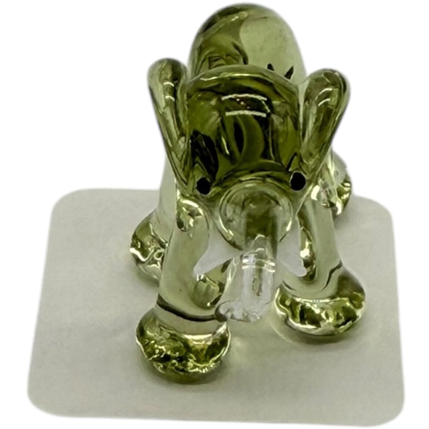 Hand Blown Glass Miniature Elephant Figurine - Lemon Yellow Trunk Up Collectible