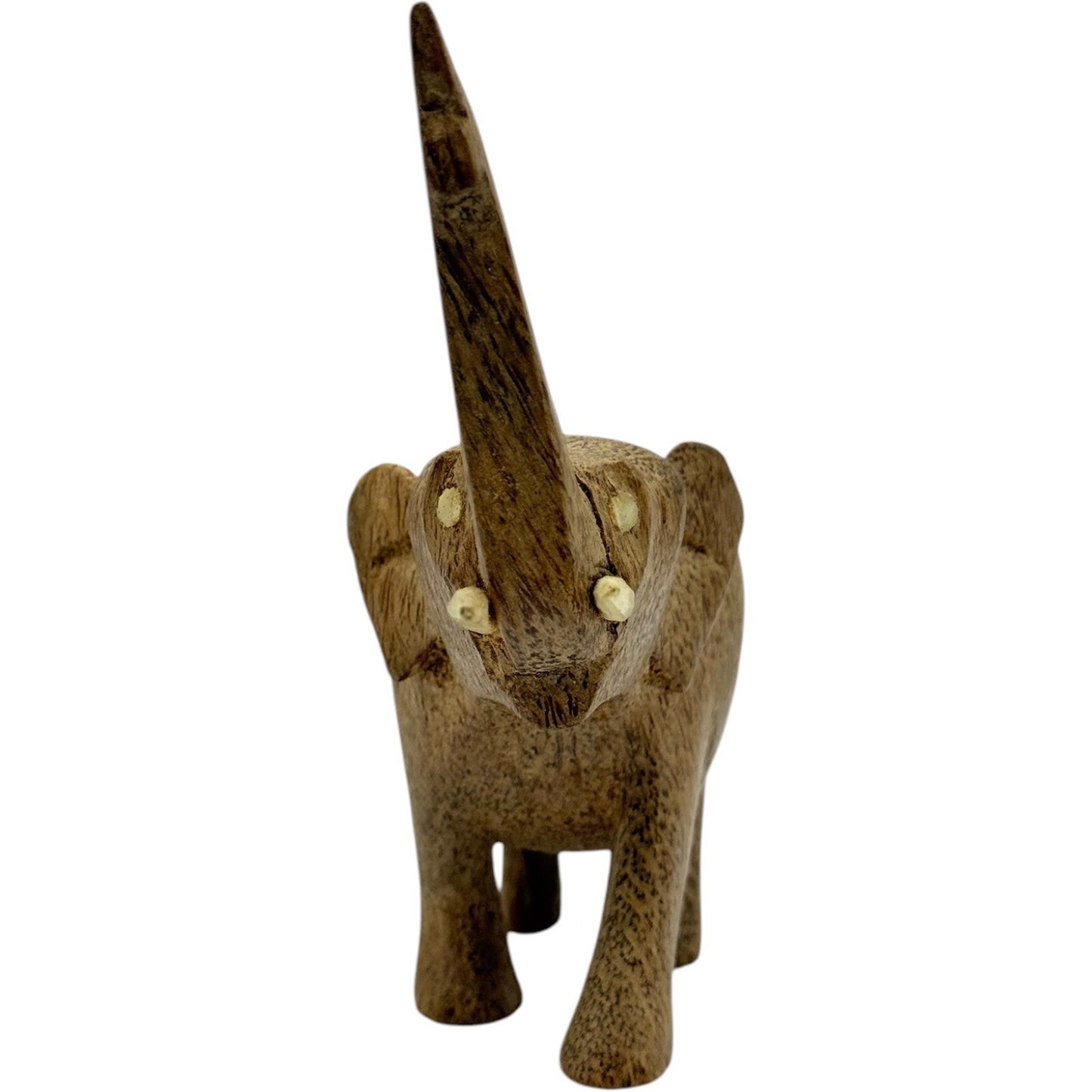 Hand Carved Wooden Elephant Figurine Trunk Up Good Luck Decor Statue