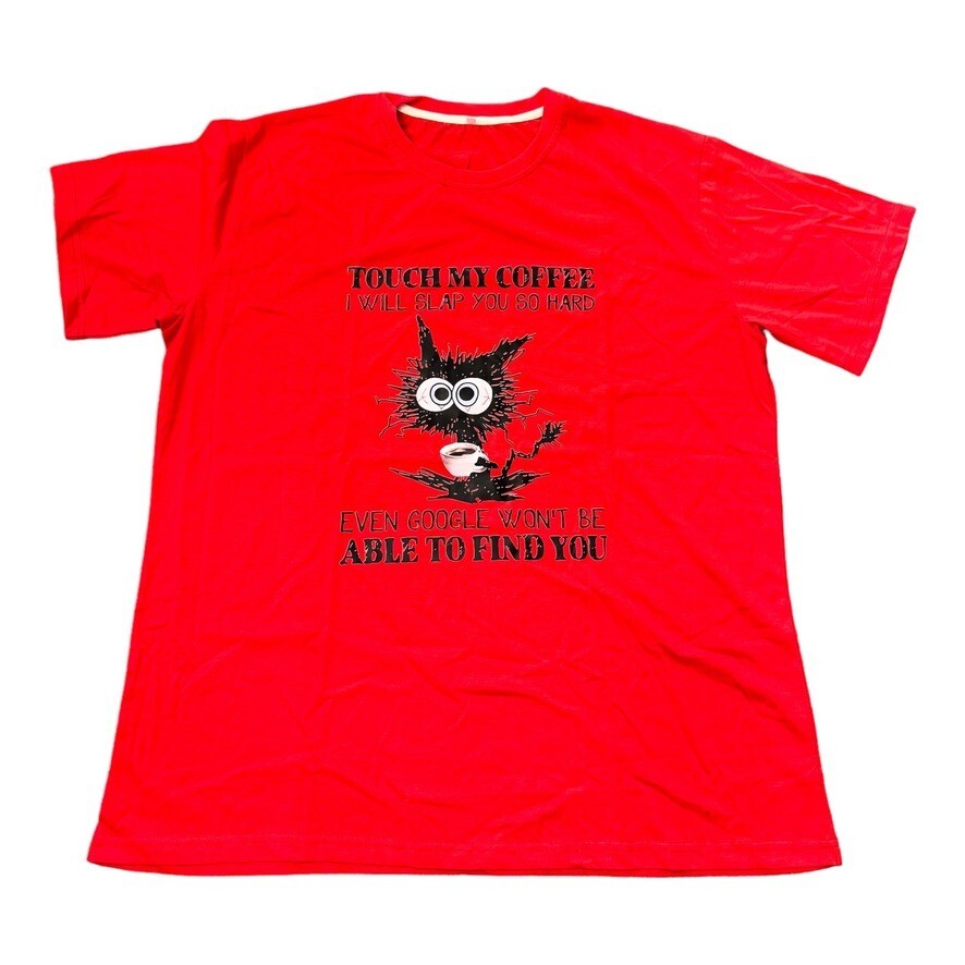 Red Fun T-Shirt w/ Humorous Saying "TOUCH MY COFFEE" - Size 2XL - Unique Design
