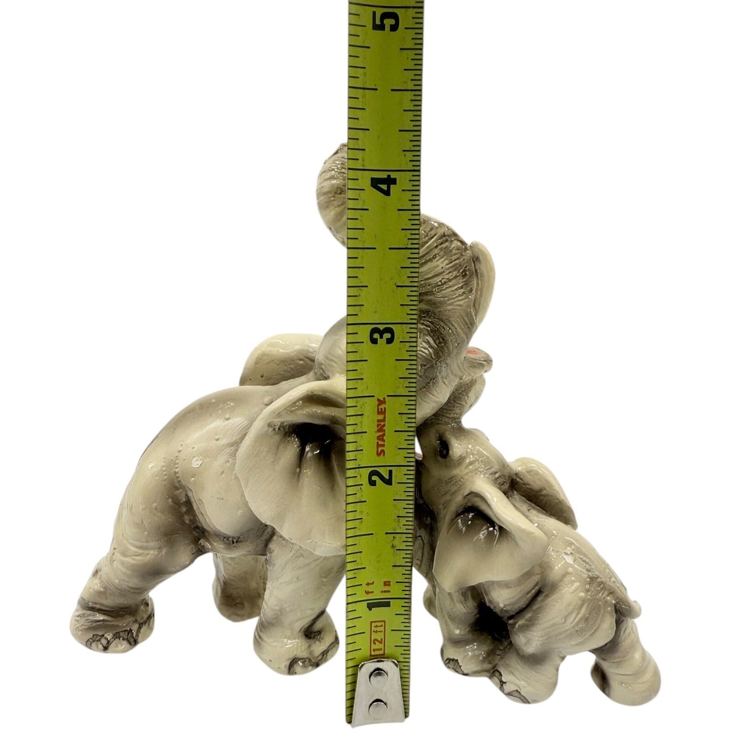 Elephant Figurine Statue Mother and Baby Trunk Up Good Luck Decor