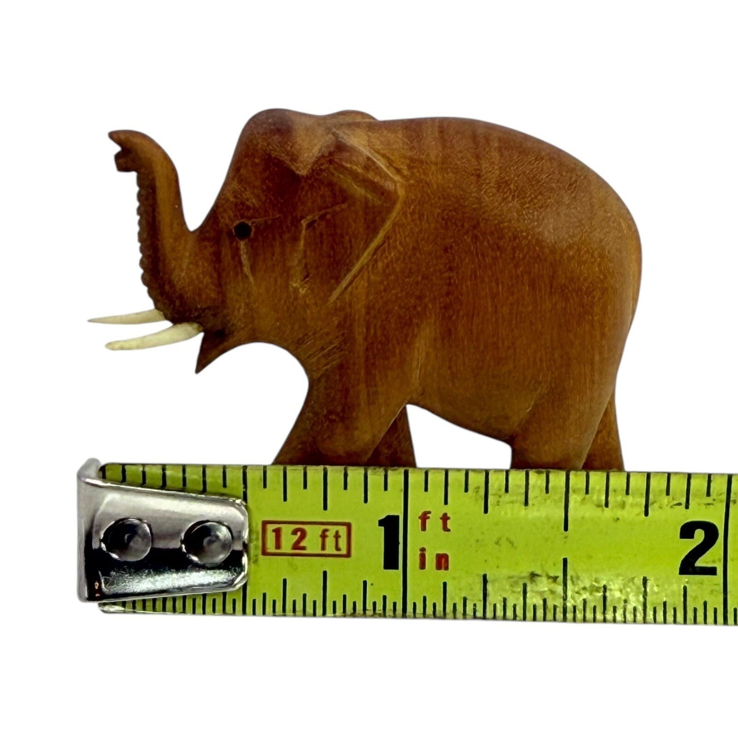Hand Carved Wood Elephant Figurine Animal Statue Home Decor Trunk Up Small