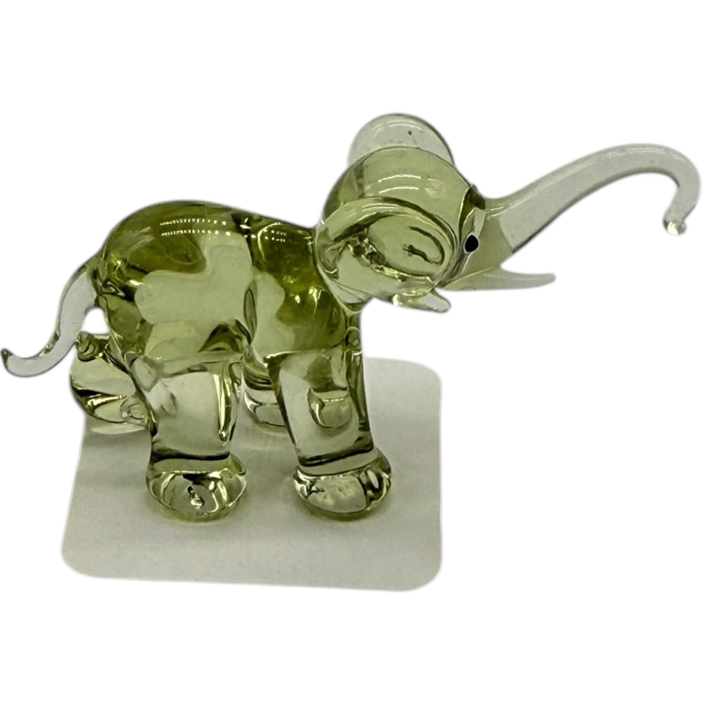 Hand Blown Glass Miniature Elephant Figurine - Lemon Yellow Trunk Up Collectible