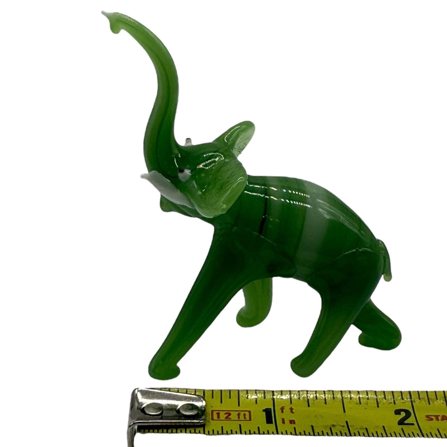 Hand Blown Glass Elephant Set - Swirled Green Family of 10 Vintage Collectibles