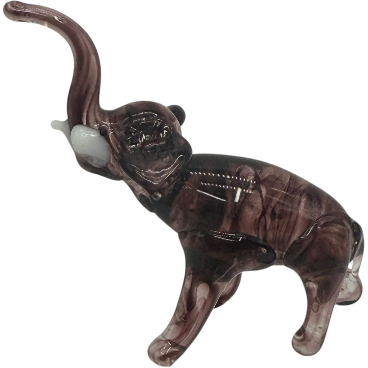 Glass Elephant Figurine Hand Blown Art Glass Trunk Up Decor Statue