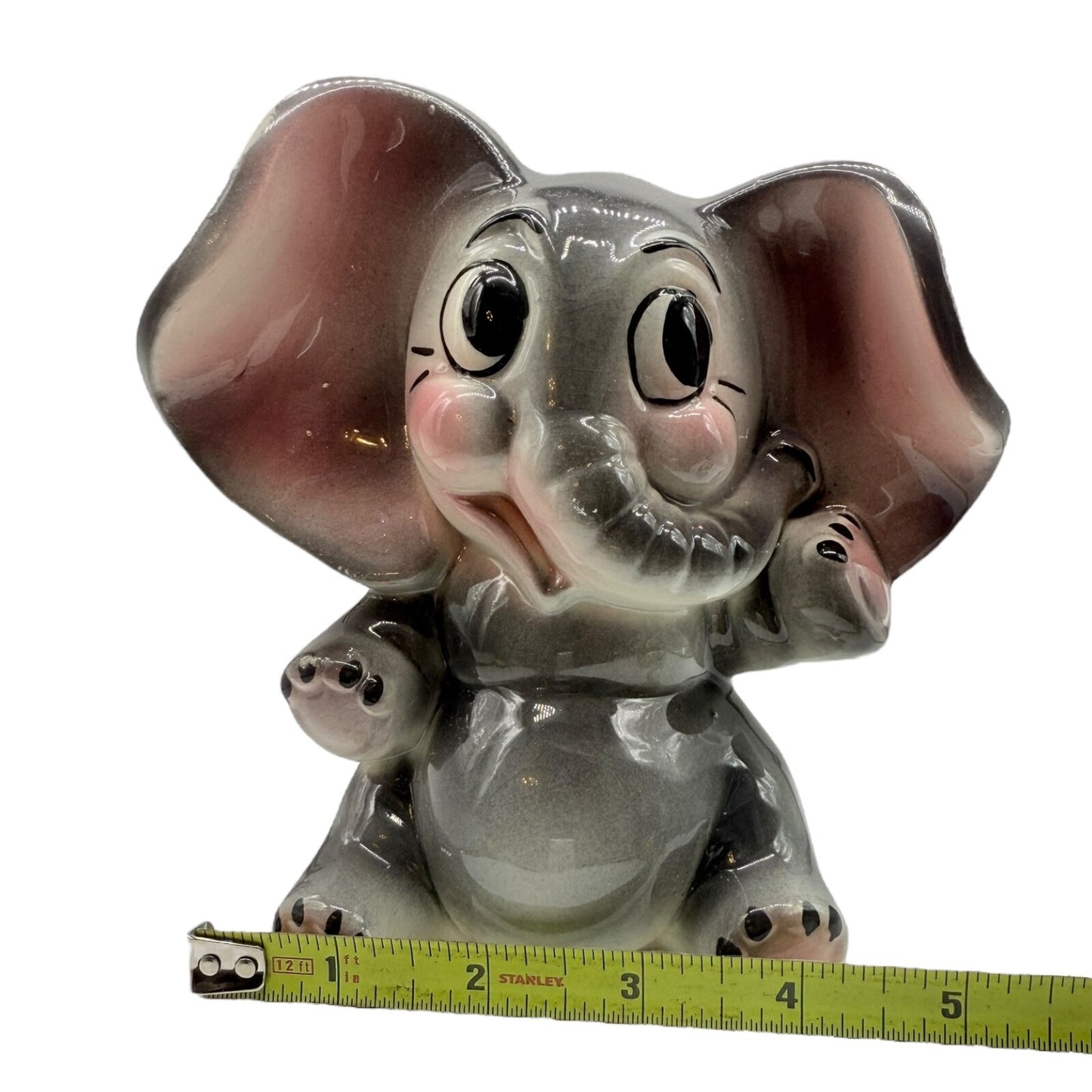 Vintage Handmade Ceramic Elephant Bank | Hand-Painted 1950s | Sitting Figurine
