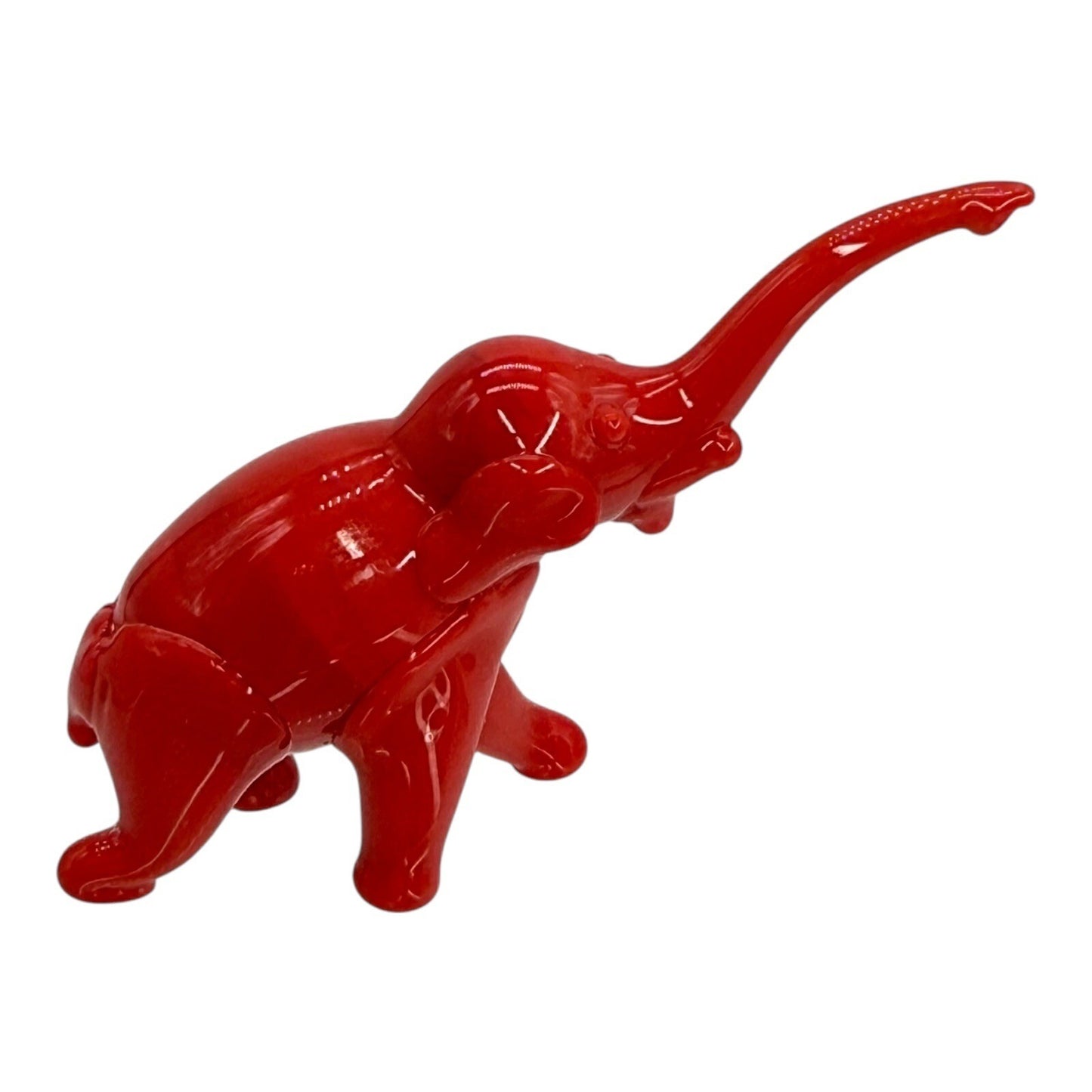 Red Glass Elephant Figurine Trunk Up Good Luck Home Decor Shelf Sitter Small