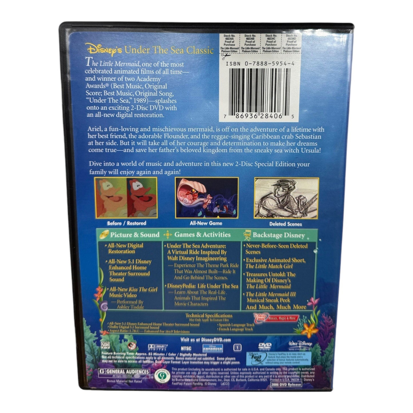 The Little Mermaid (DVD, 2006, 2-Disc Set, Platinum Edition) Preowned