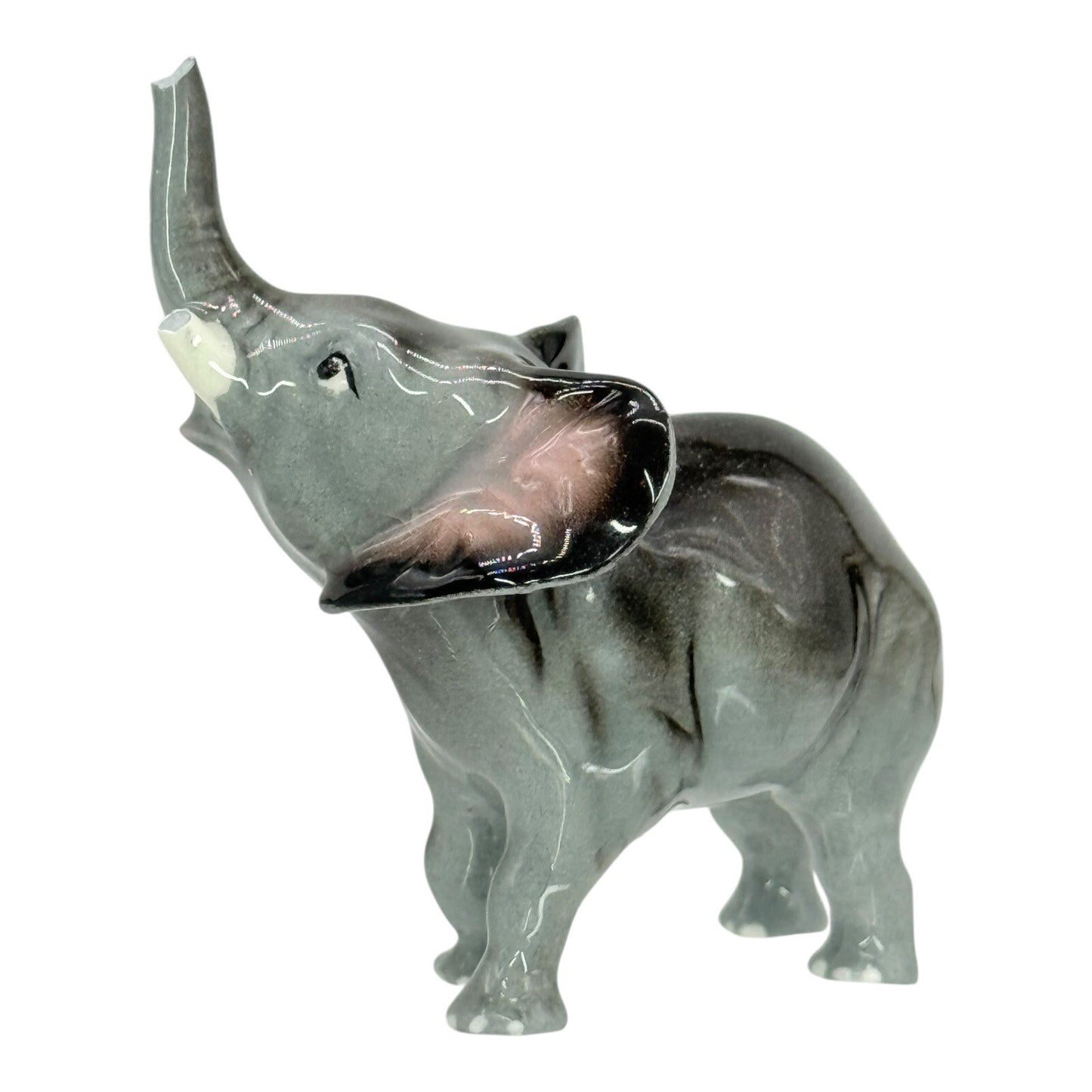 Elephant Figurine Trunk Up Ceramic Animal Statue Decor Collectible Damaged